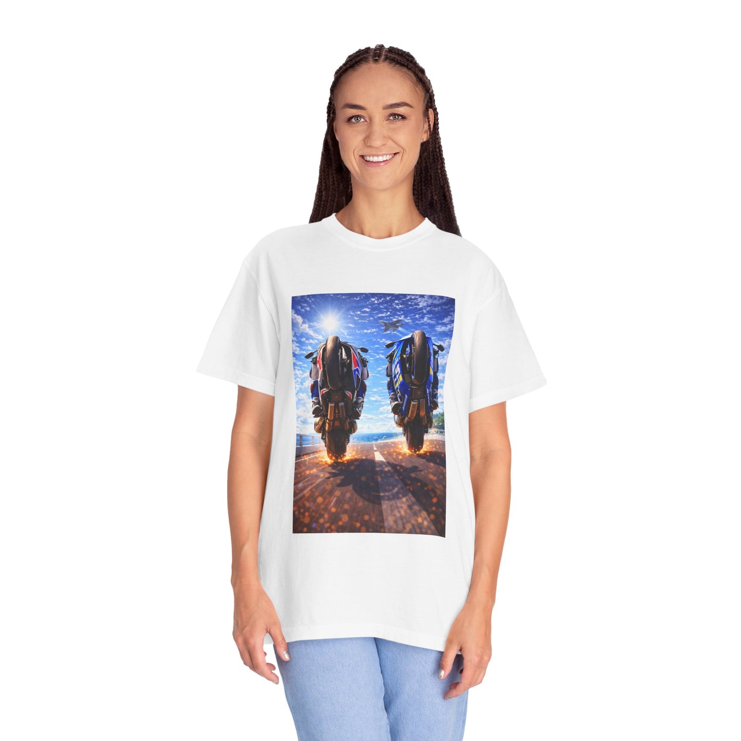 Motorcycle Sunset T-Shirt — Two Bikes Riding Into the Horizon