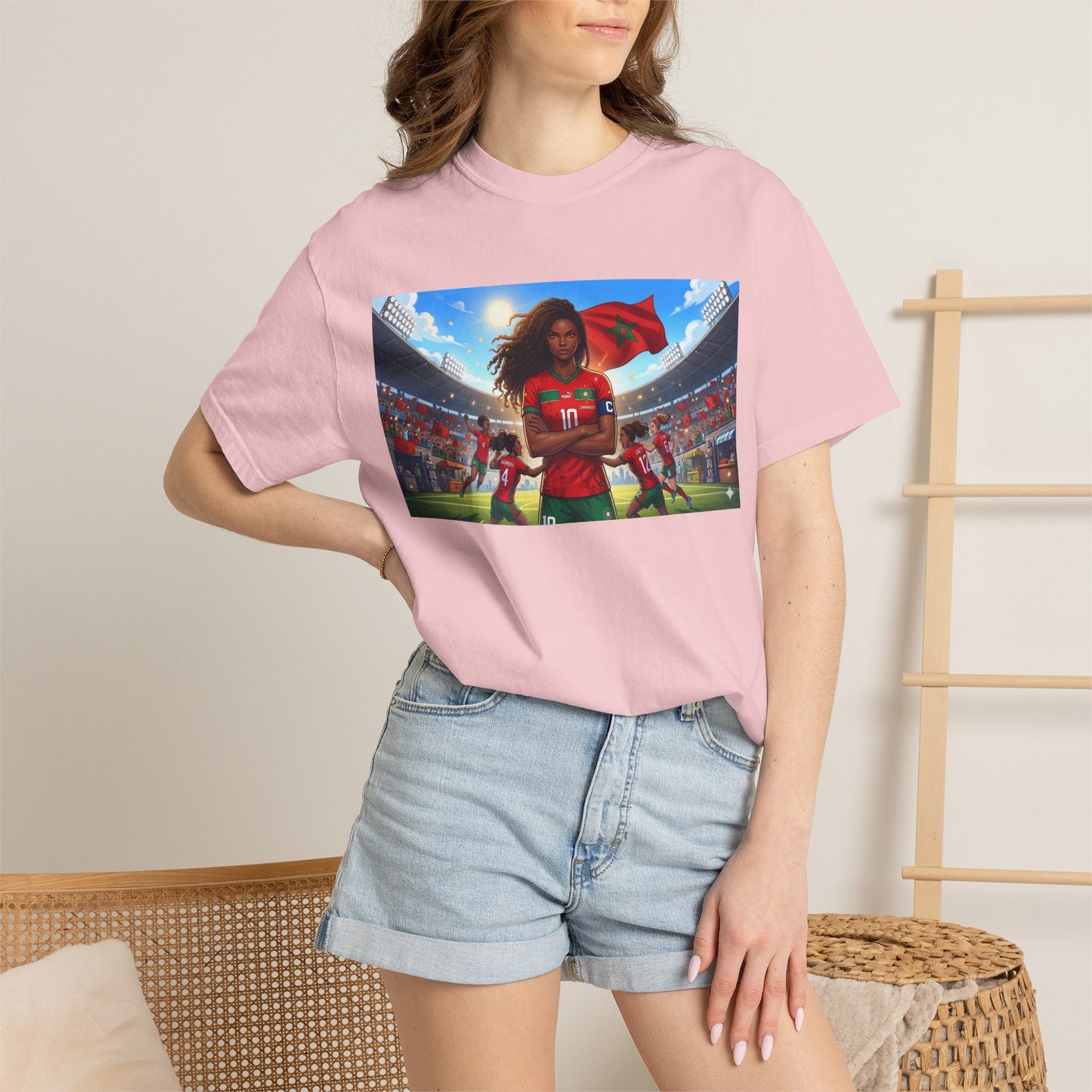 Morocco Soccer Champion Graphic T-Shirt — Inspiring Women’s Football Stadium Design