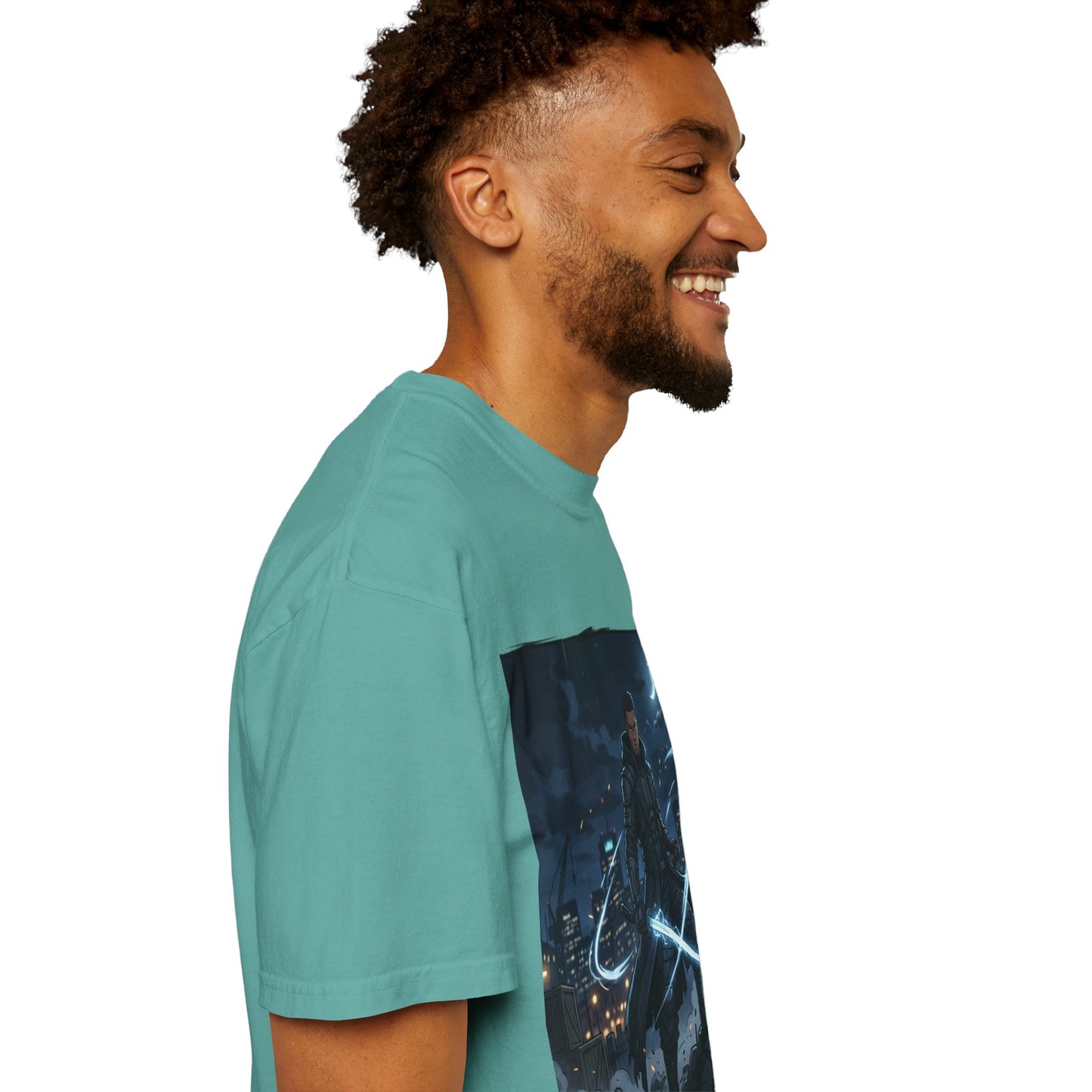Urban Night Warrior T-Shirt — Neon Samurai Cityscape