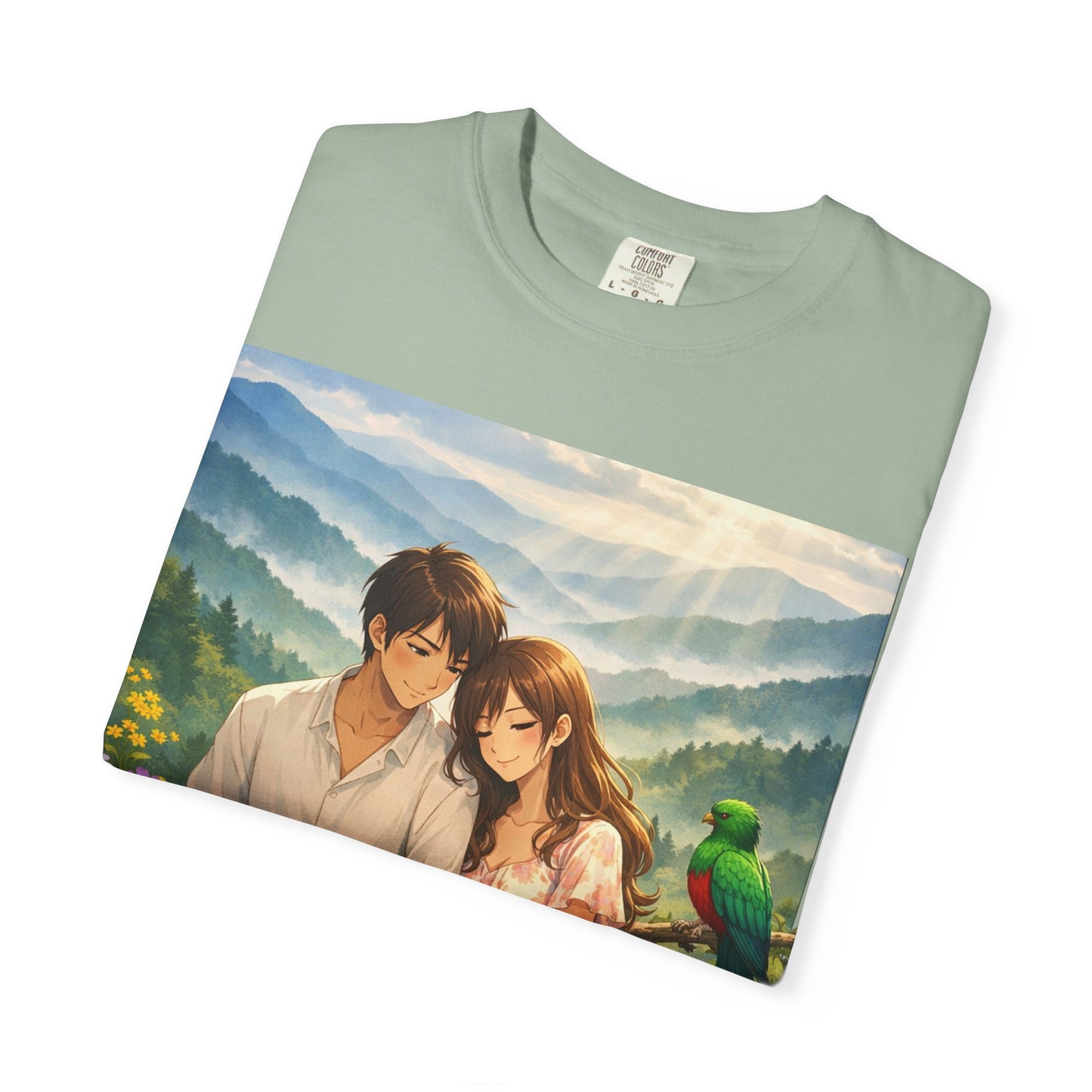 Romantic Anime Couple T-Shirt — Sunset Meadow Illustration