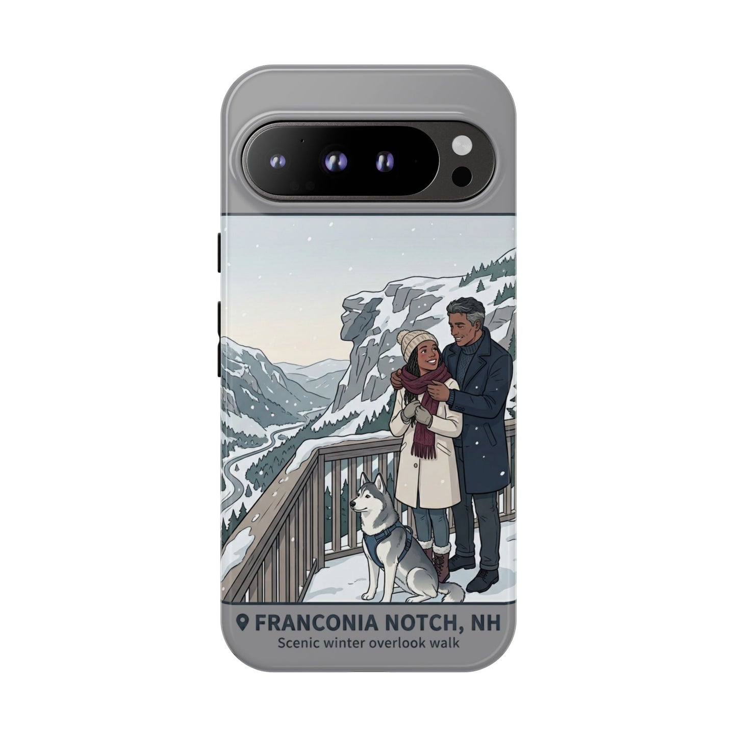 Winter Scenic Phone Case — Franconia Notch NH Couples & Husky Design