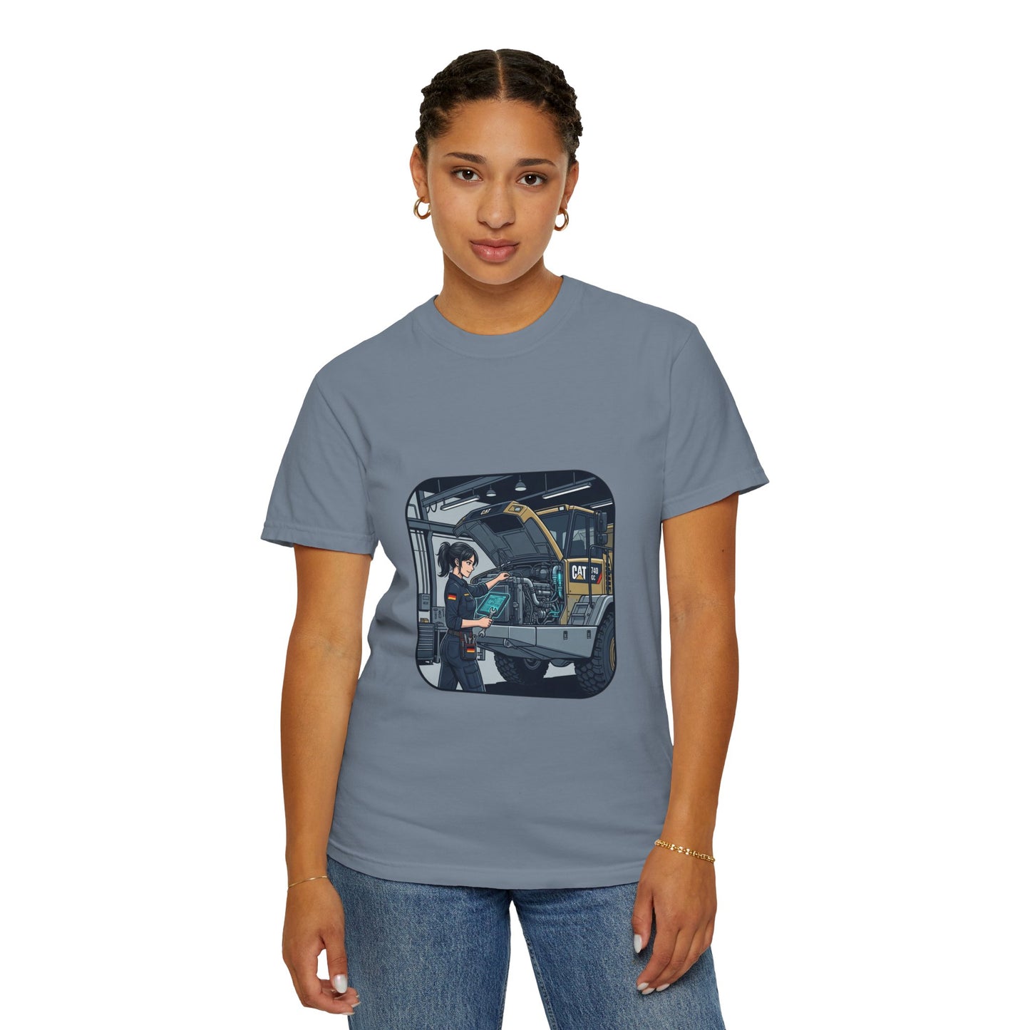 Mechanic Garage Scene T-Shirt — Vintage Truck Repair Illustration