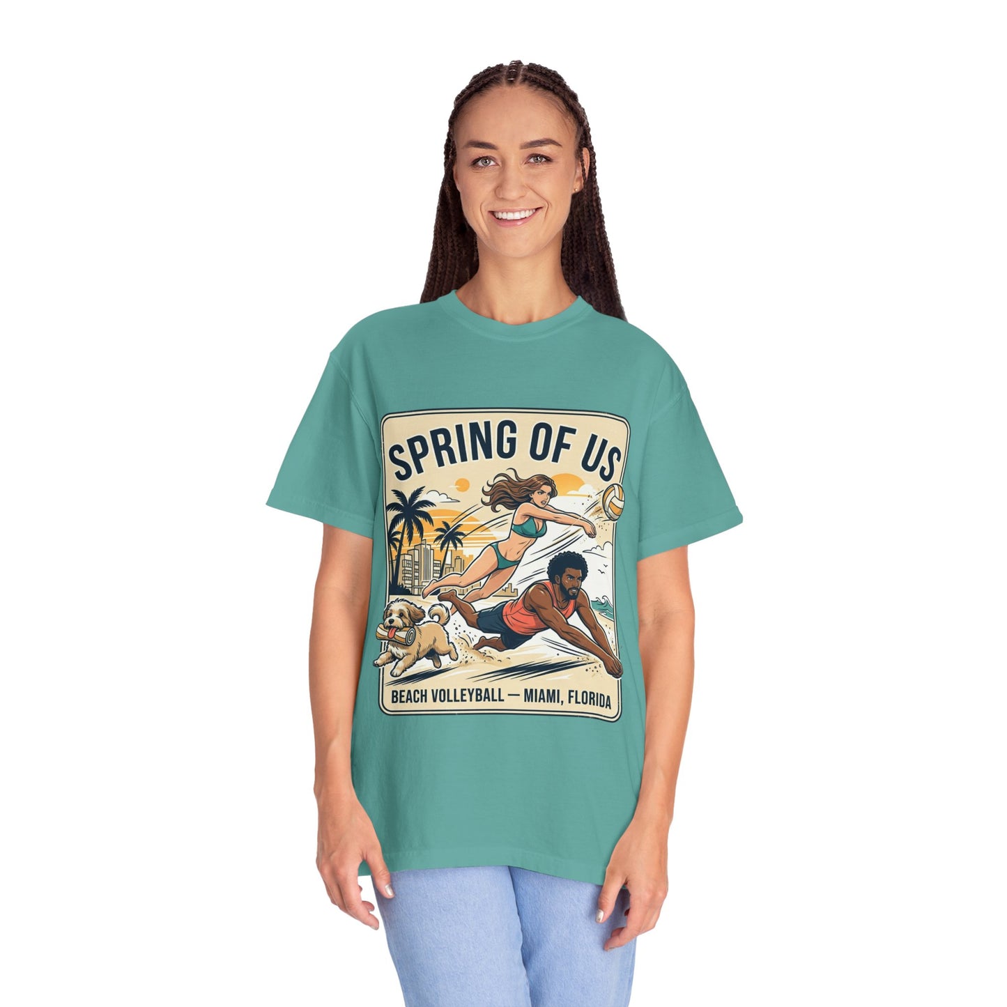 Spring of Us Beach Volleyball T-Shirt — Miami, Florida Retro Sun & Palm Tee