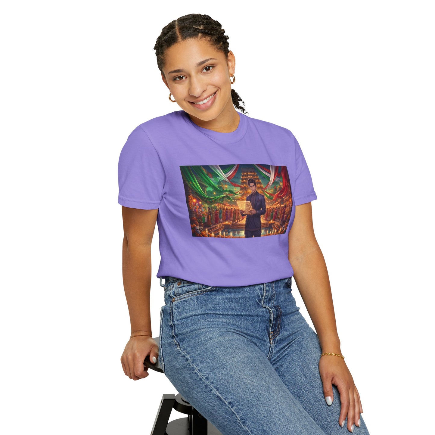 T-Shirt — Dragon Temple Night Scene Graphic Tee (Monk with Dragons)