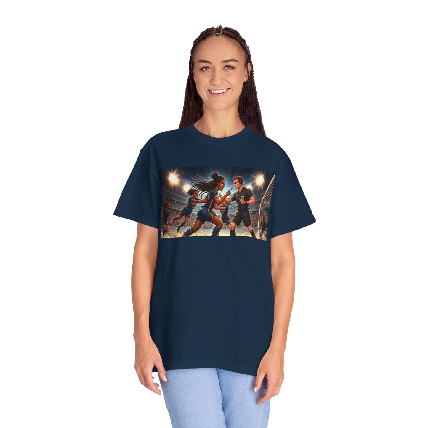 Soccer Night Match T-Shirt — Dynamic Players Under Stadium Lights
