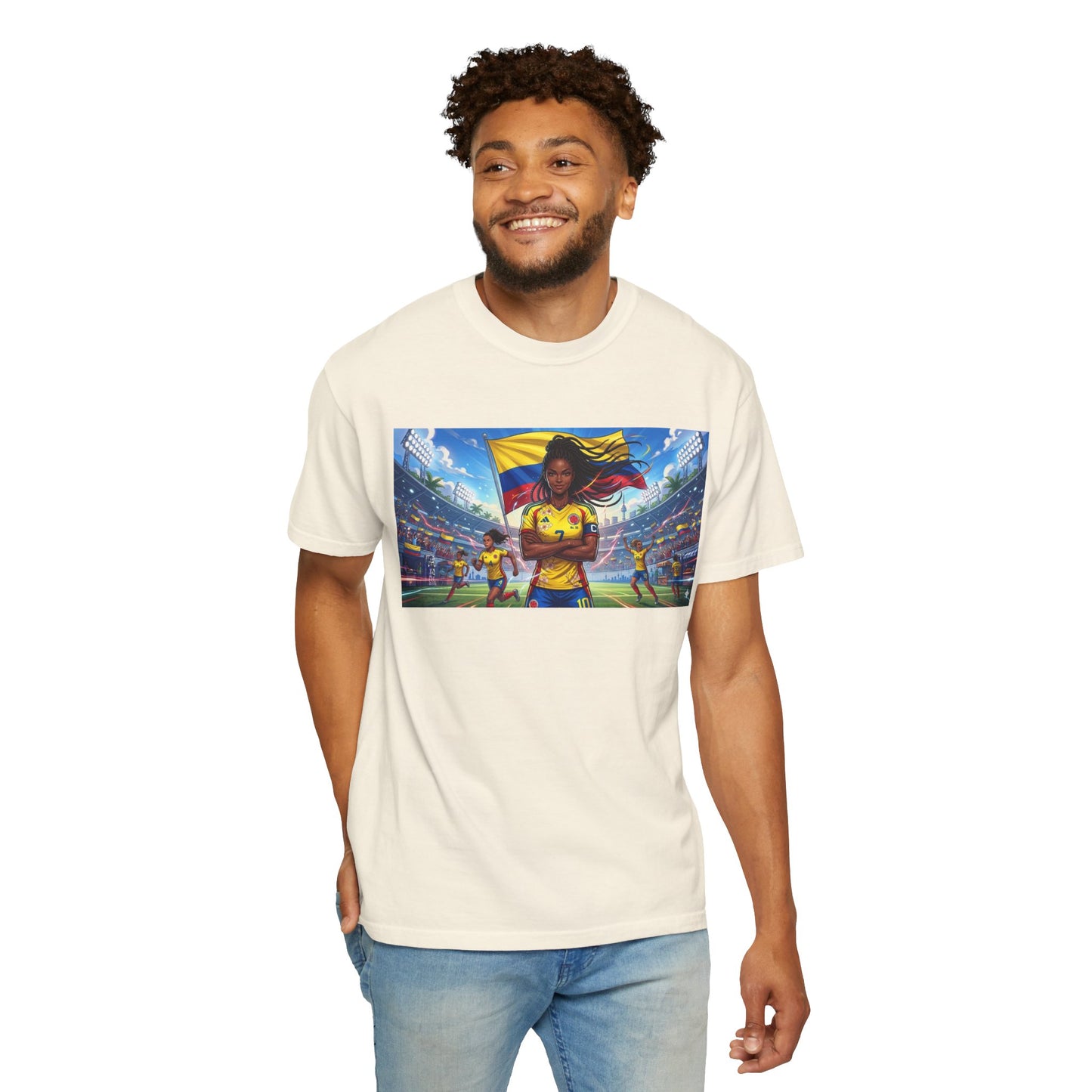 Soccer Champion Graphic T-Shirt — Woman Goalkeeper Stadium Art