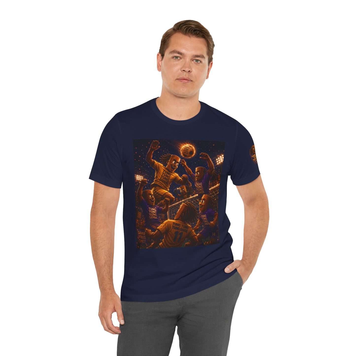 Tung Tung Tung Sahur Header Goal Soccer Action Graphic Tee — Team Court Night Design