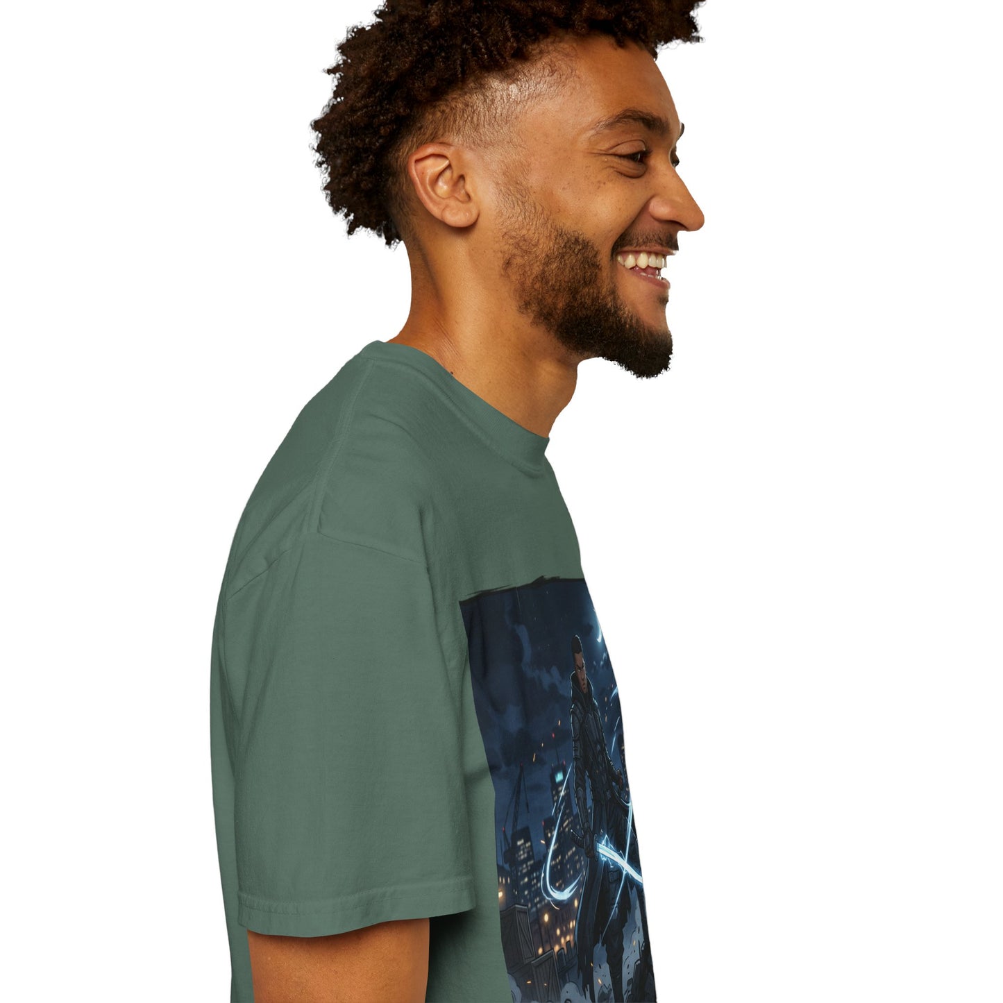 Urban Night Warrior T-Shirt — Neon Samurai Cityscape