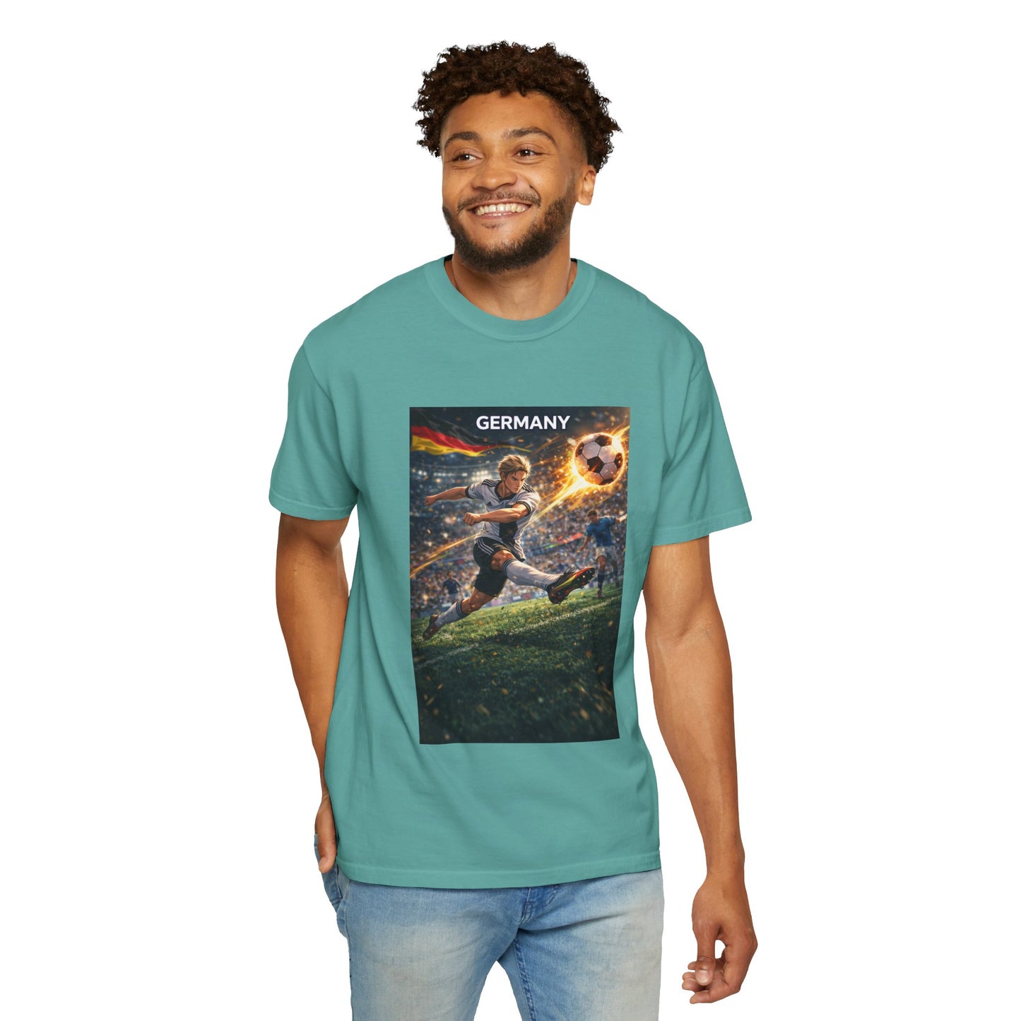 Germany Soccer Player Graphic T-Shirt — Retro Football Stadium Print