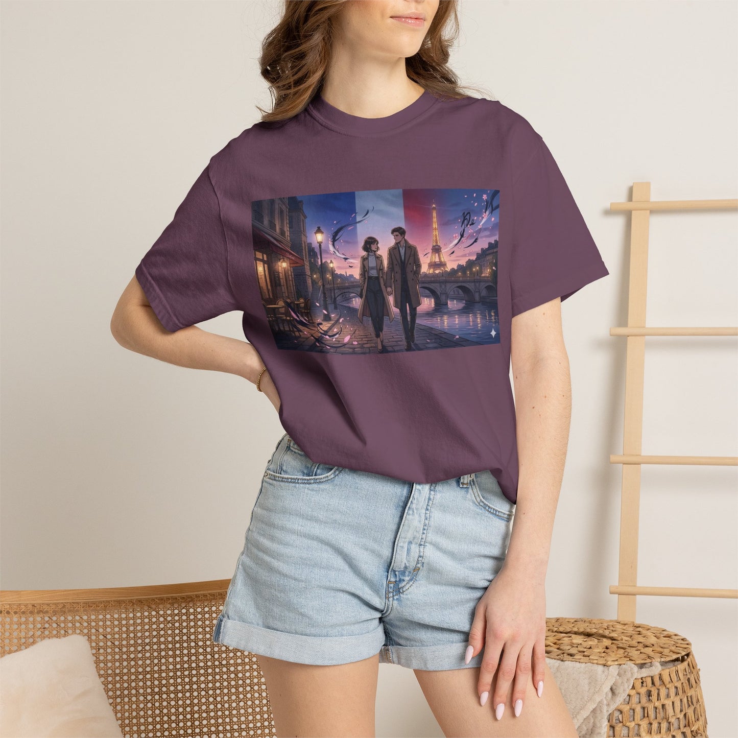 T-Shirt — Romantic City Night Stroll Illustration