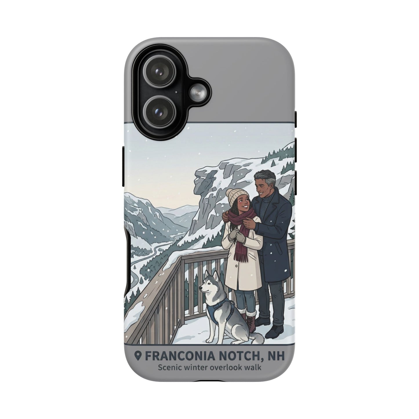 Winter Scenic Phone Case — Franconia Notch NH Couples & Husky Design