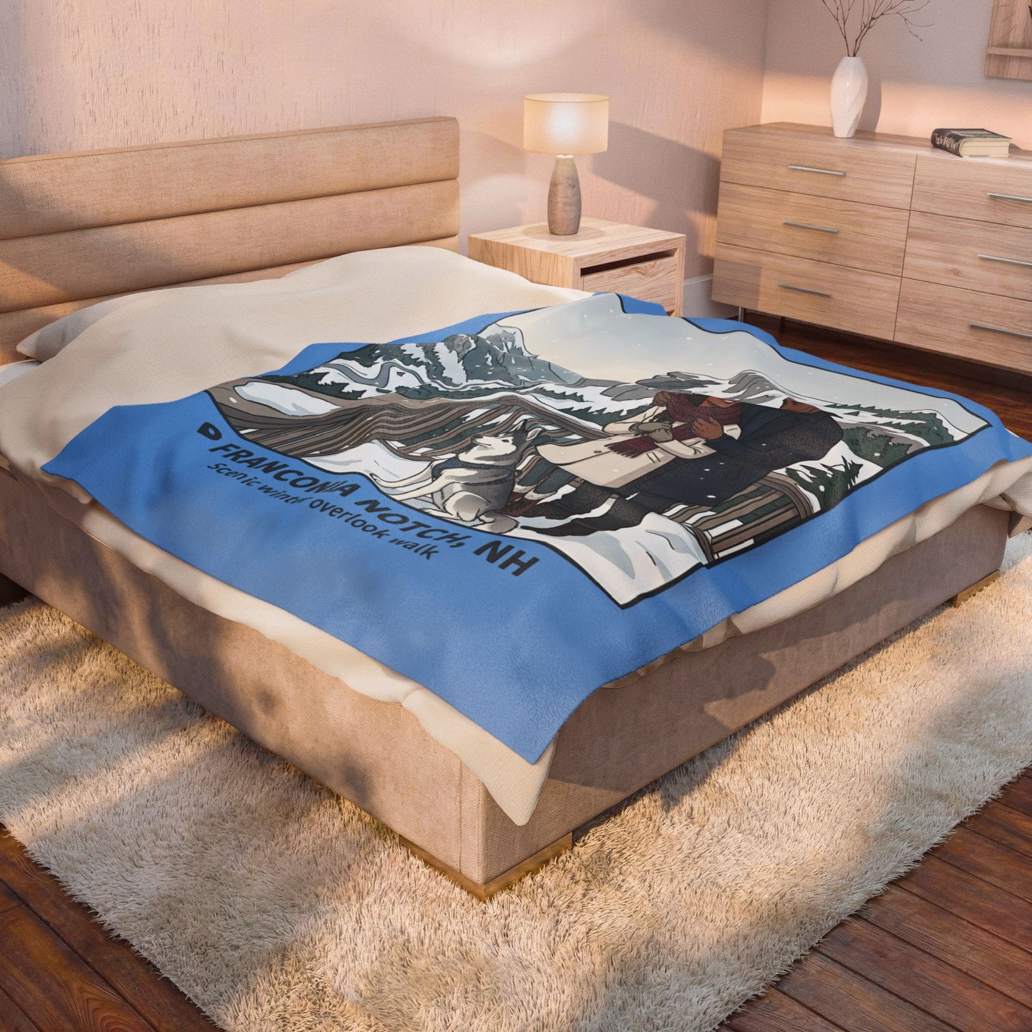 Franconia Notch NH Scenic Winter Plush Blanket — Couples & Husky Snowview Throw