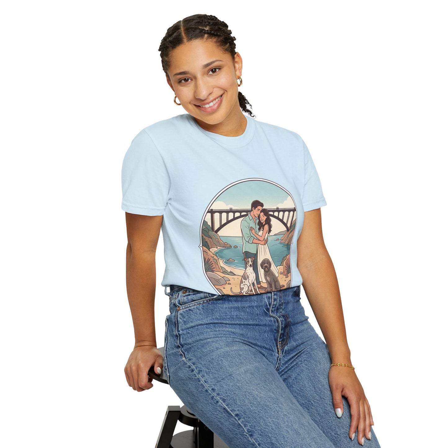 T-Shirt — Romantic Coastal Couples Tee “Some Moments Are Forever” with Dogs