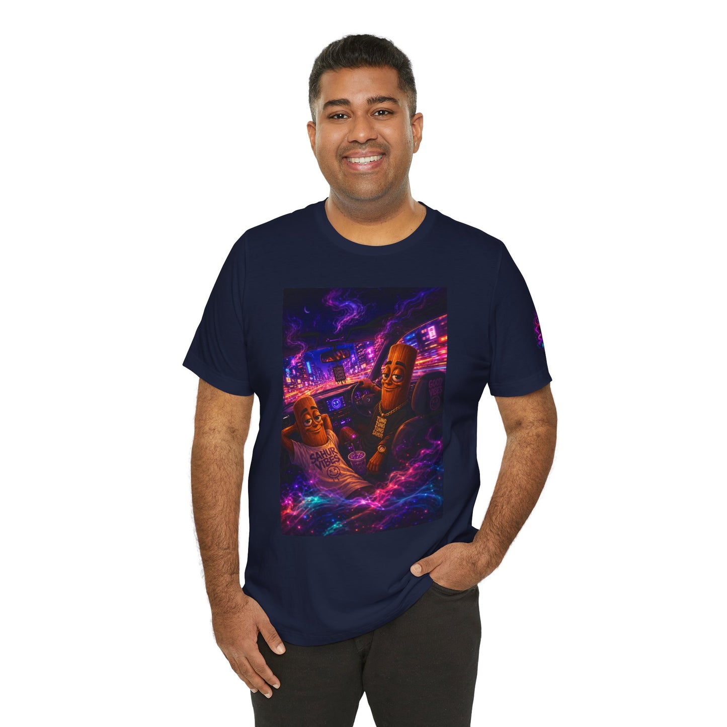 Tung Tung Tung Sahur Who Ride Like Us T-Shirt — Night Cruise Vaporwave Graphic Tee