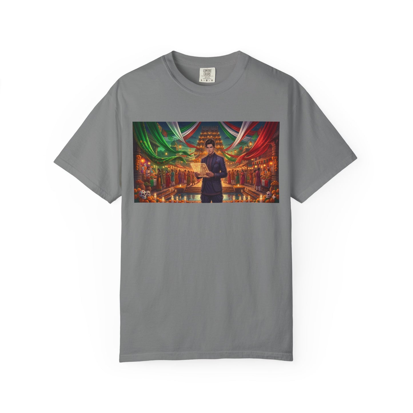 T-Shirt — Dragon Temple Night Scene Graphic Tee (Monk with Dragons)