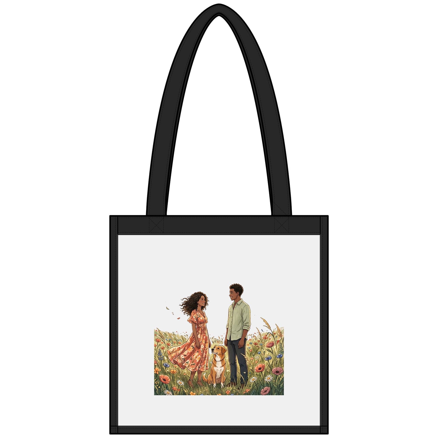 Couple in Wildflower Field Clear Stadium Tote — Scenic Floral Date-Day Tote