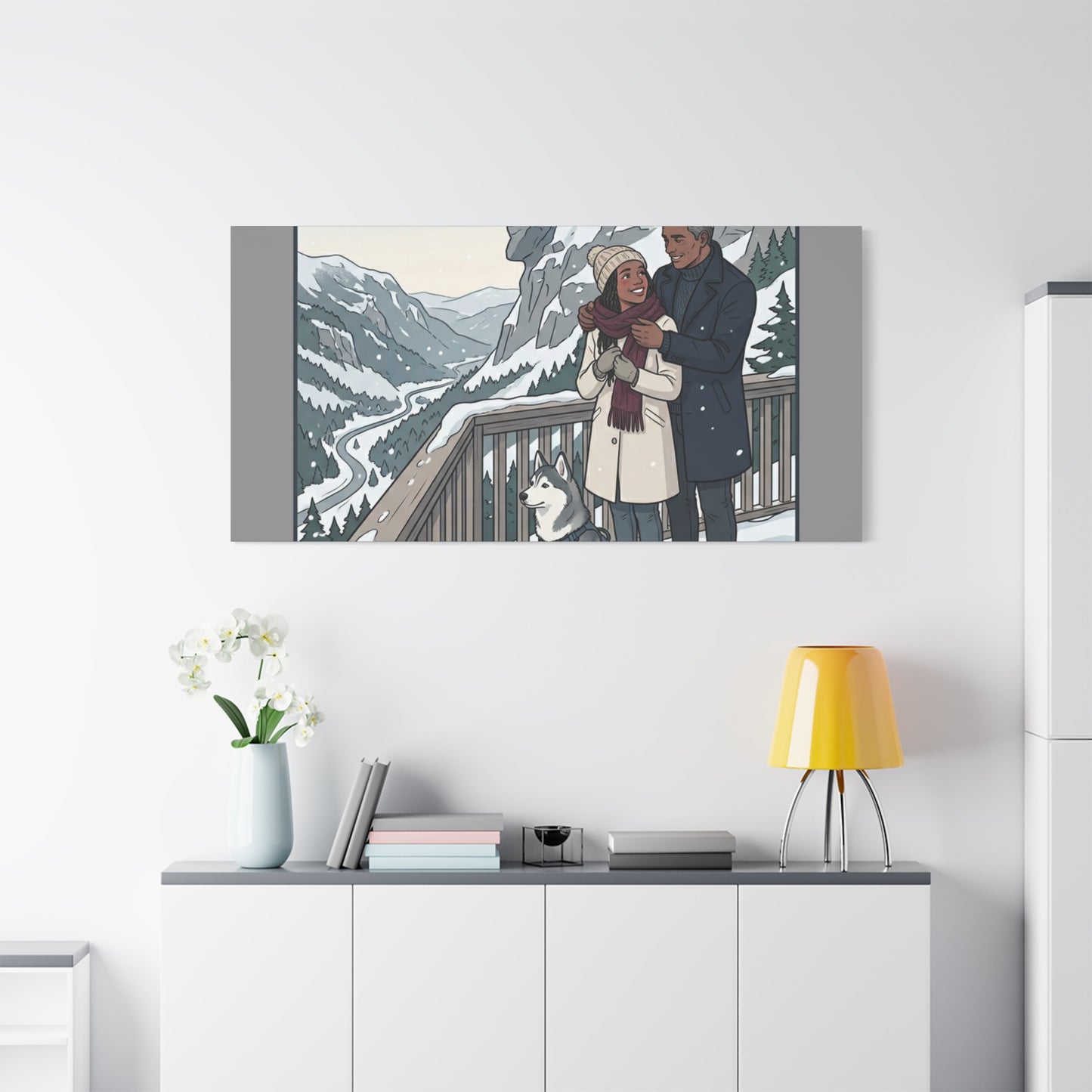 Franconia Notch Winter Couple Canvas Wall Art — Scenic New Hampshire Snowy Overlook Print