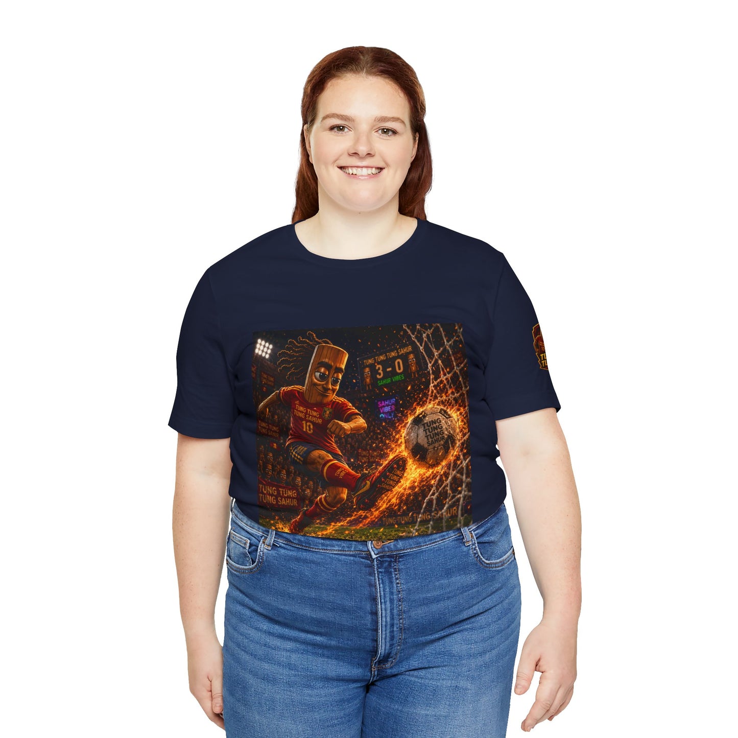Tung Tung Tung Sahur Soccer Kick Firestorm Graphic Tee — ‘Goal’ Animated Kick Design