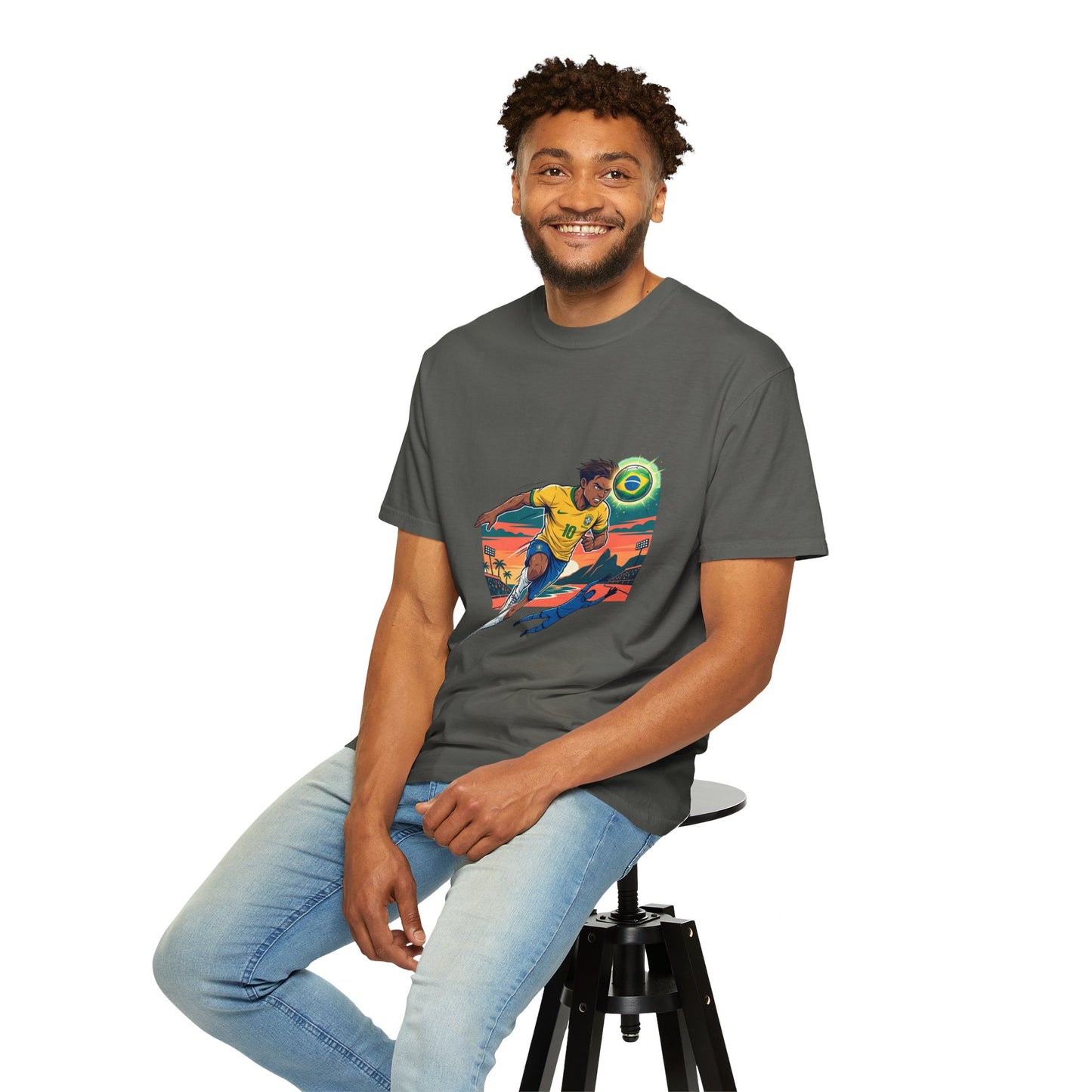 Brazil Soccer Player Graphic T-Shirt — Retro Sunset Football Tee
