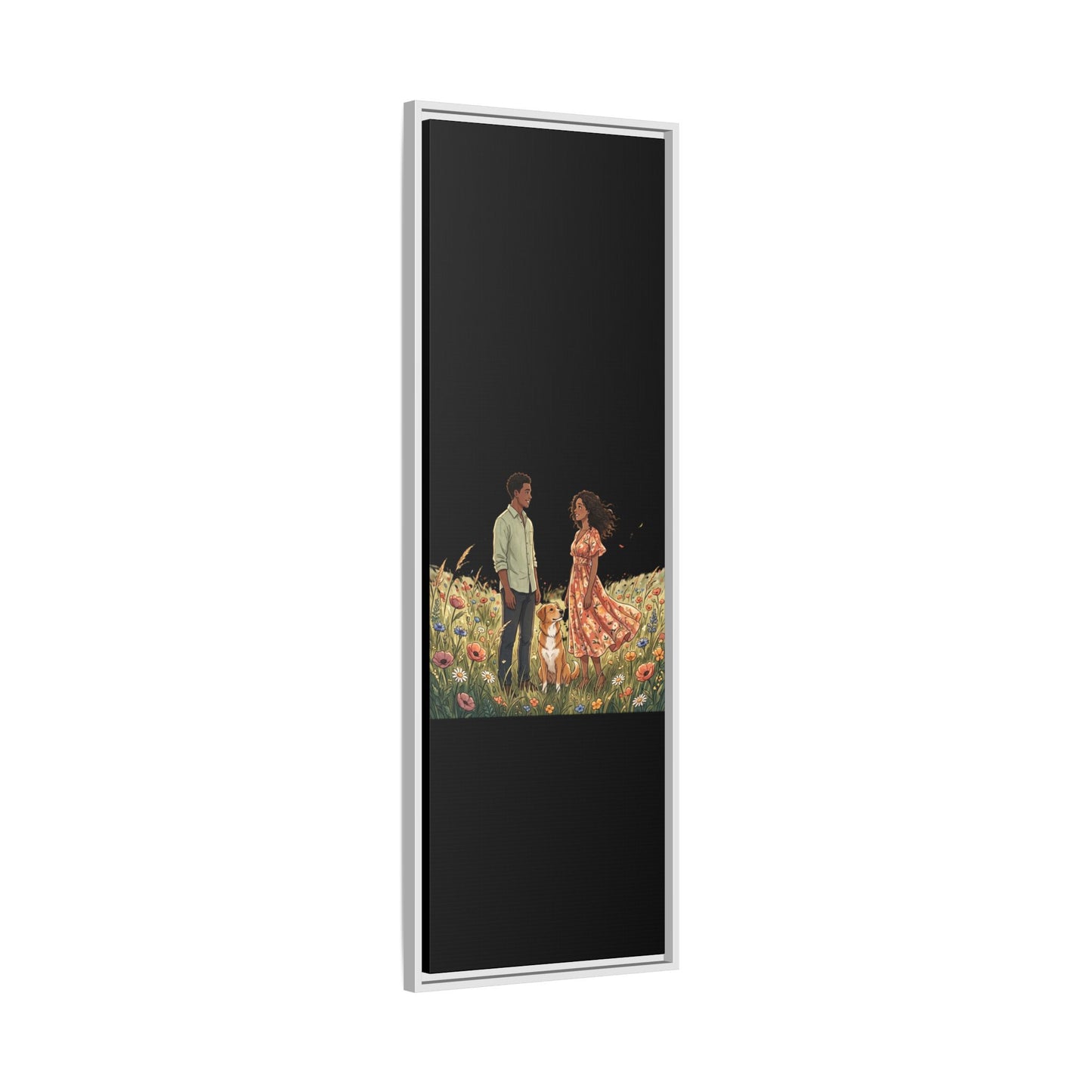 Framed Matte Canvas Print — Romantic Couple in Wildflower Field (Multi‑Color)