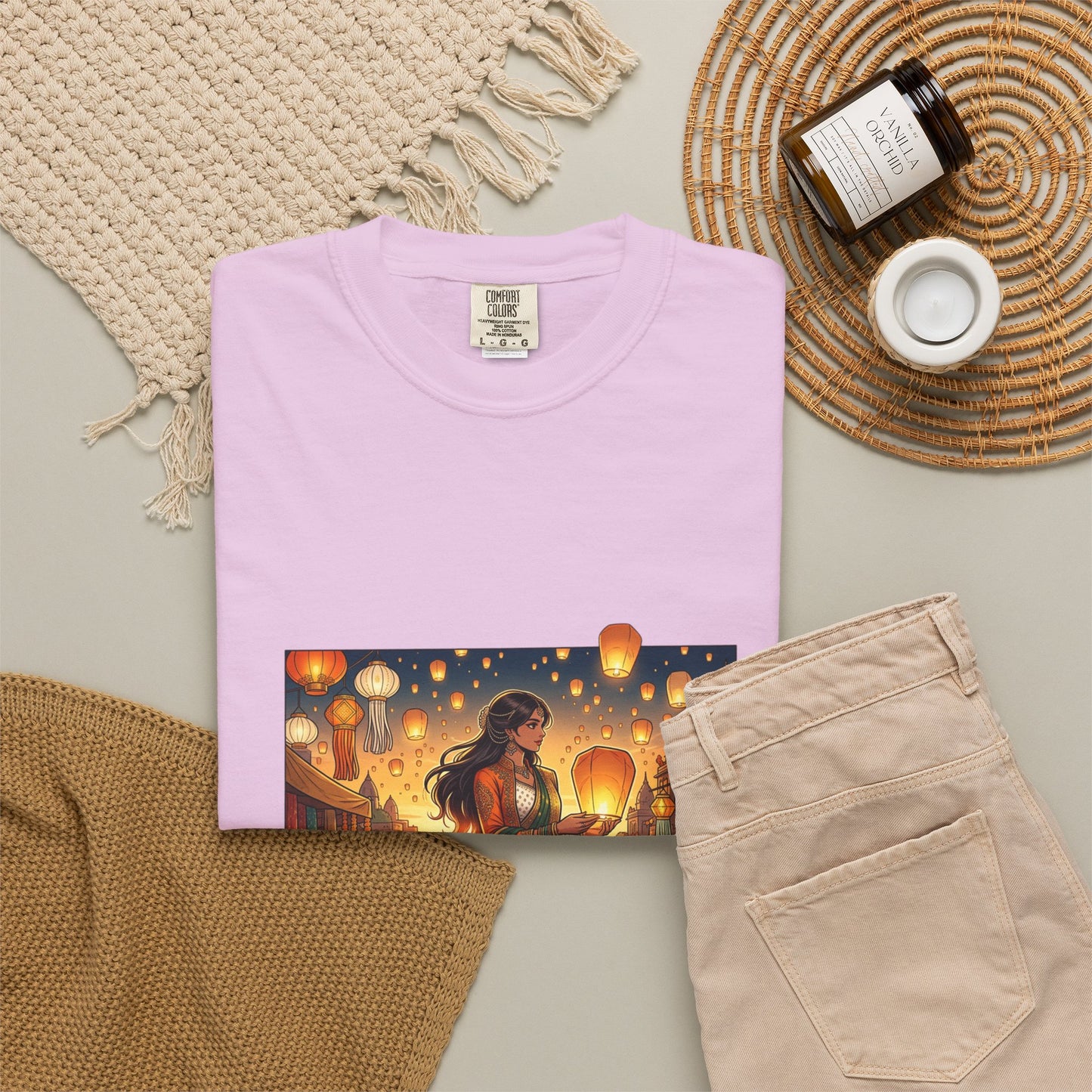 Diwali Lantern Festival T-Shirt — Indian Dancer with Floating Sky Lanterns