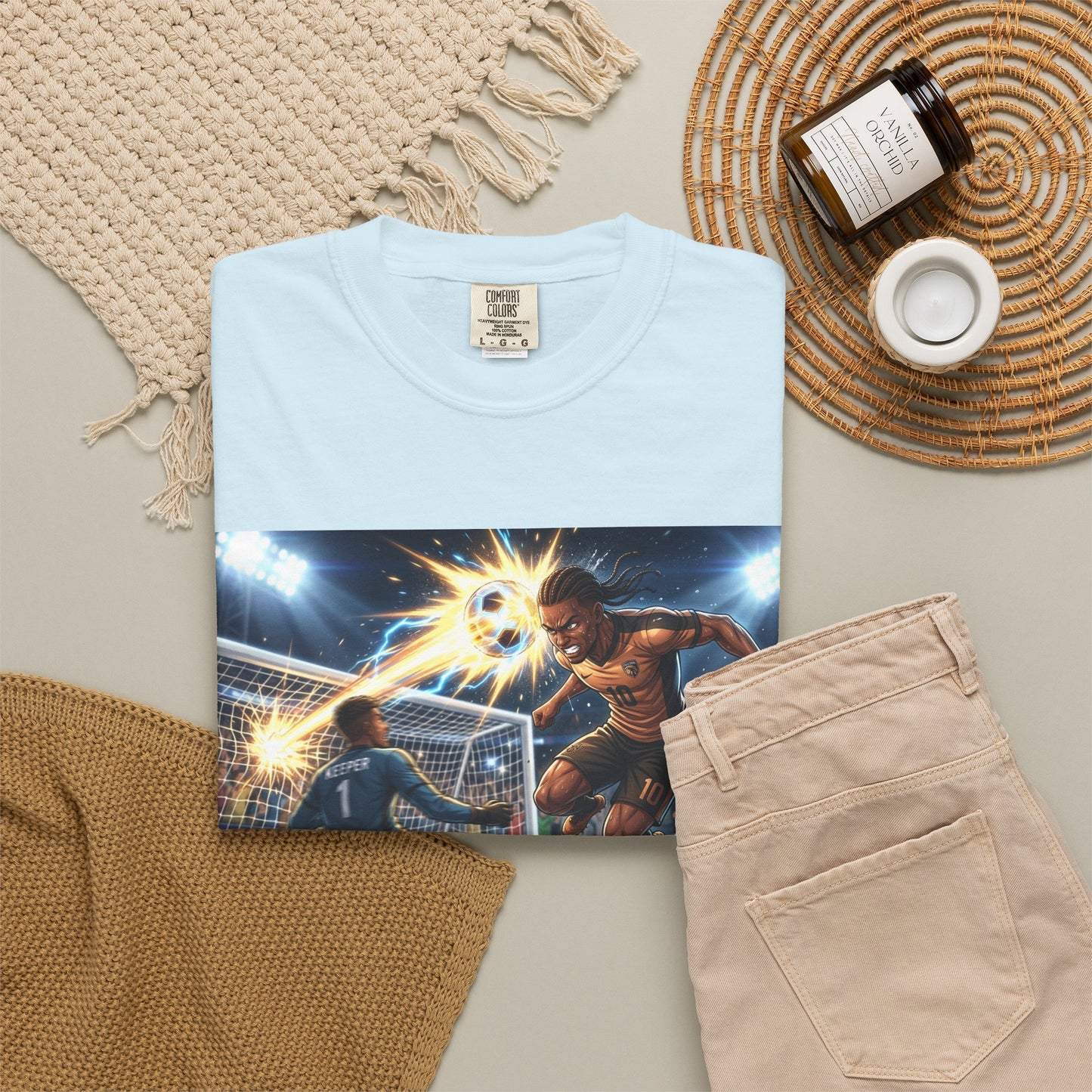 Soccer Goal Celebration T-Shirt — Action Football Scene Graphic Tee