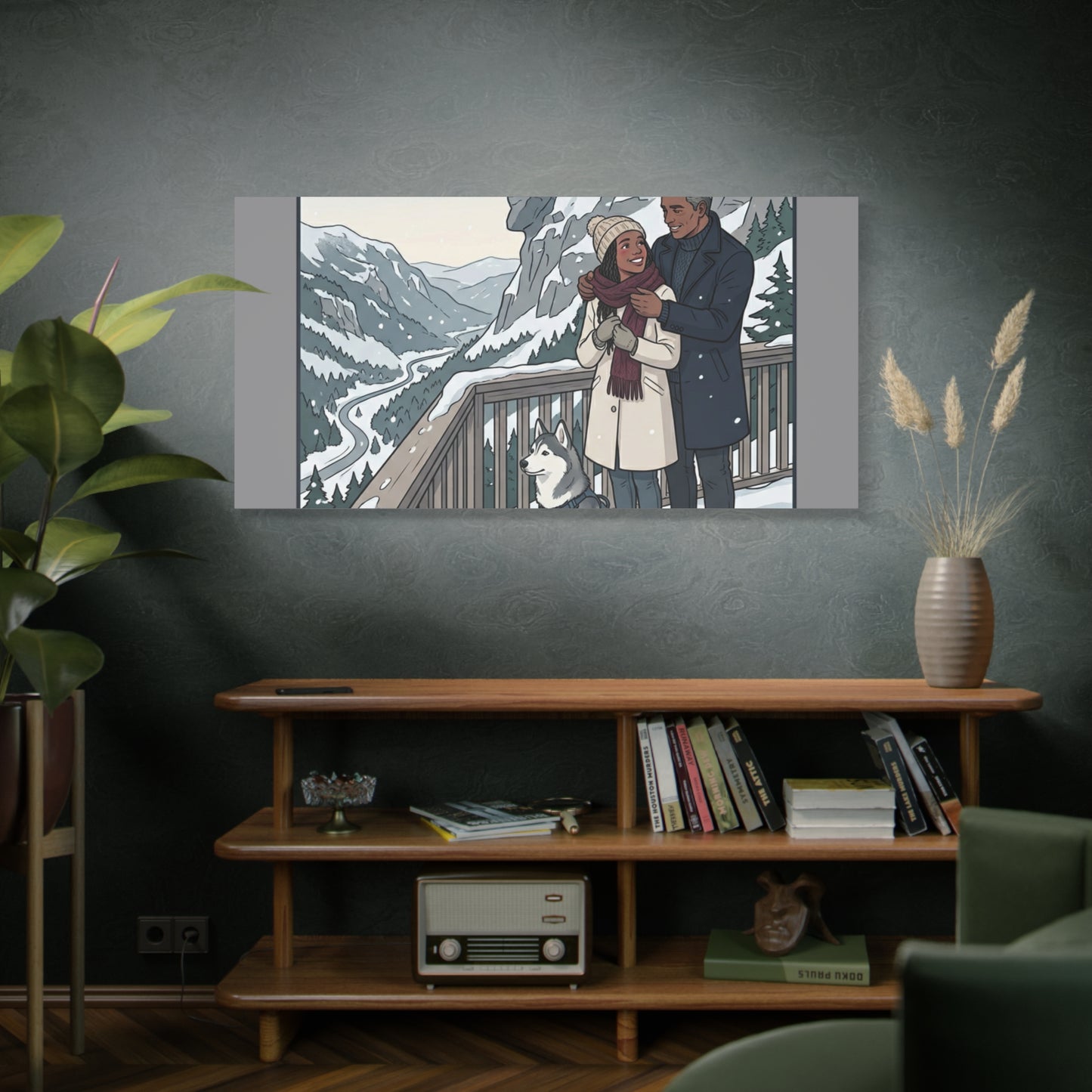 Franconia Notch Winter Couple Canvas Wall Art — Scenic New Hampshire Snowy Overlook Print