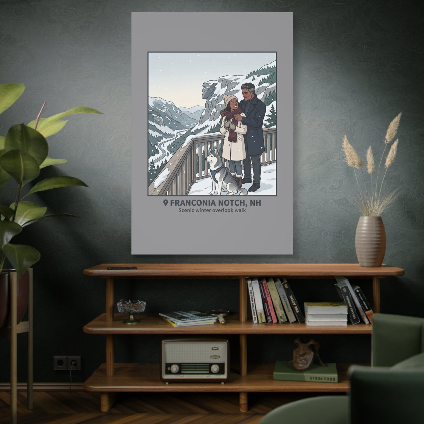 Franconia Notch Winter Couple Canvas Wall Art — Scenic New Hampshire Snowy Overlook Print