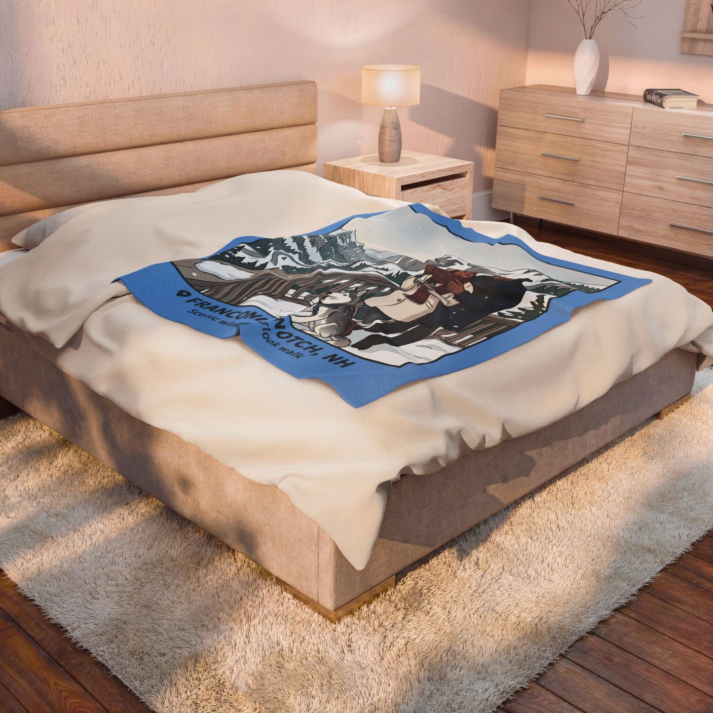 Franconia Notch NH Scenic Winter Plush Blanket — Couples & Husky Snowview Throw