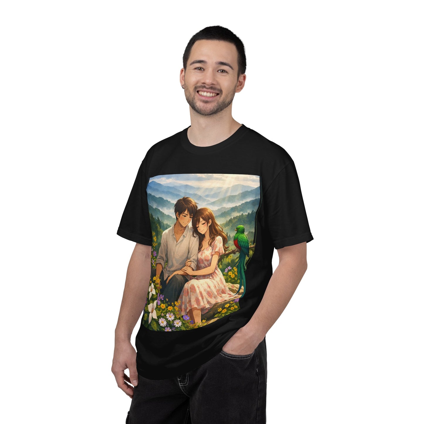 Romantic Anime Couple T-Shirt — Sunset Meadow Illustration