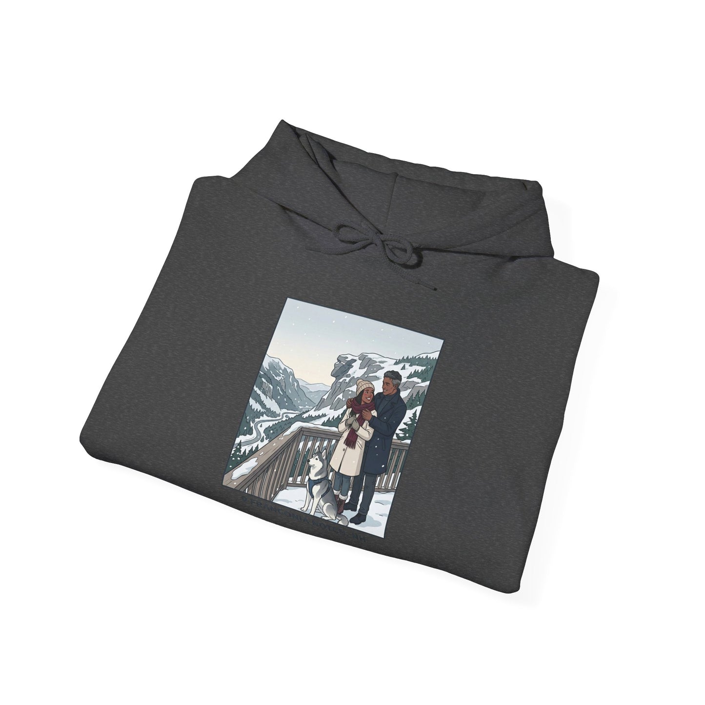Winter Couple Photo Hoodie — Vintage Alps Travel Graphic Sweatshirt