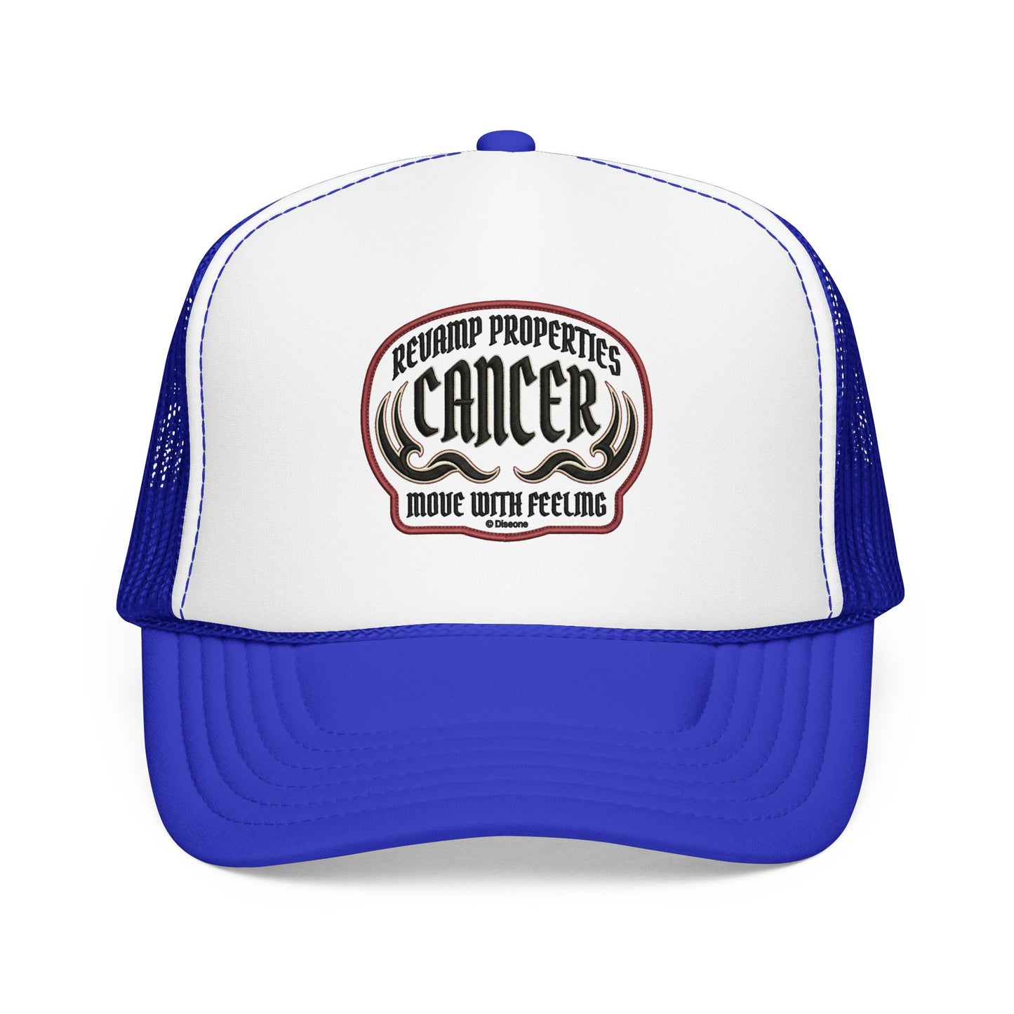 Cancer Zodiac Trucker Hat — Vintage Embroidered Skull & Crab Design