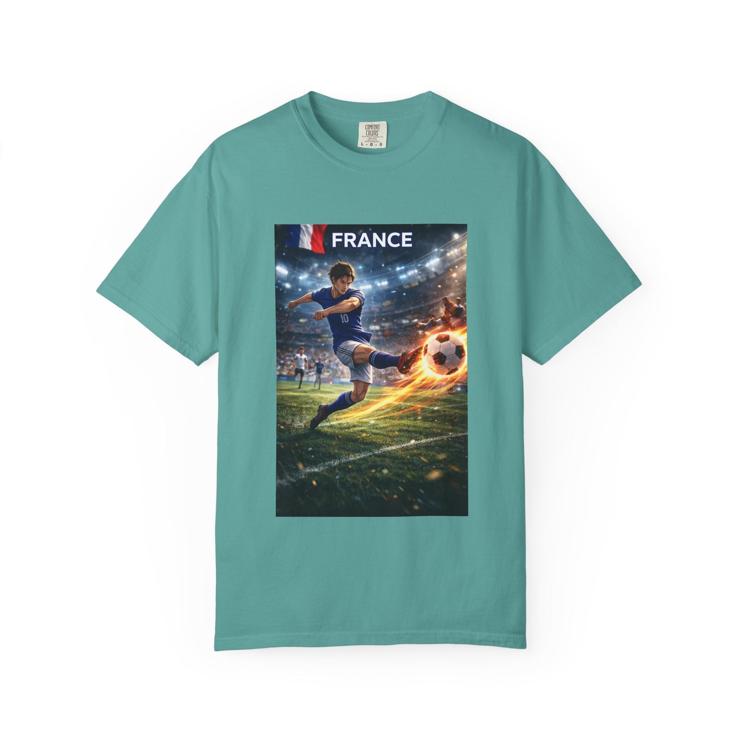 France Soccer Player Graphic T-Shirt — Football Kick Stadium Design