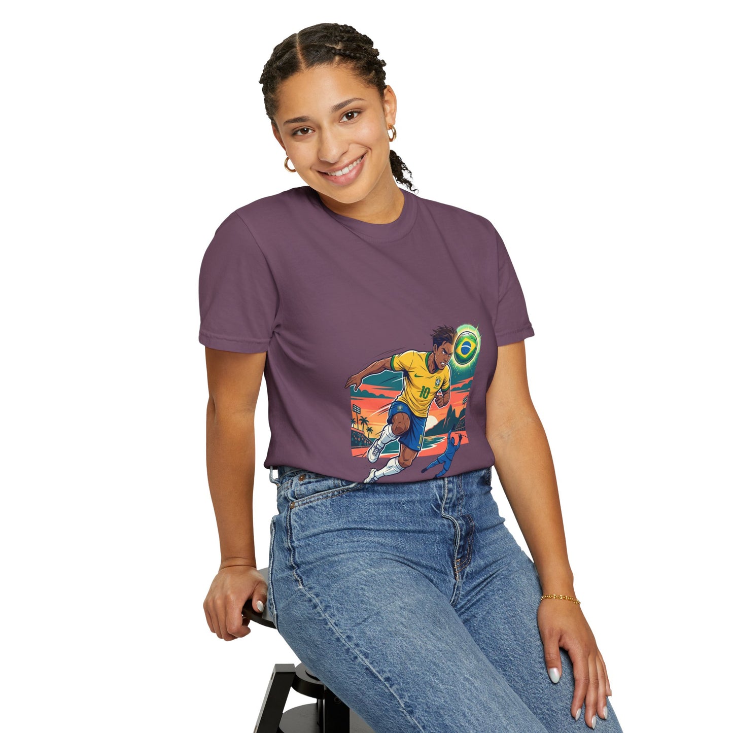 Brazil Soccer Player Graphic T-Shirt — Retro Sunset Football Tee