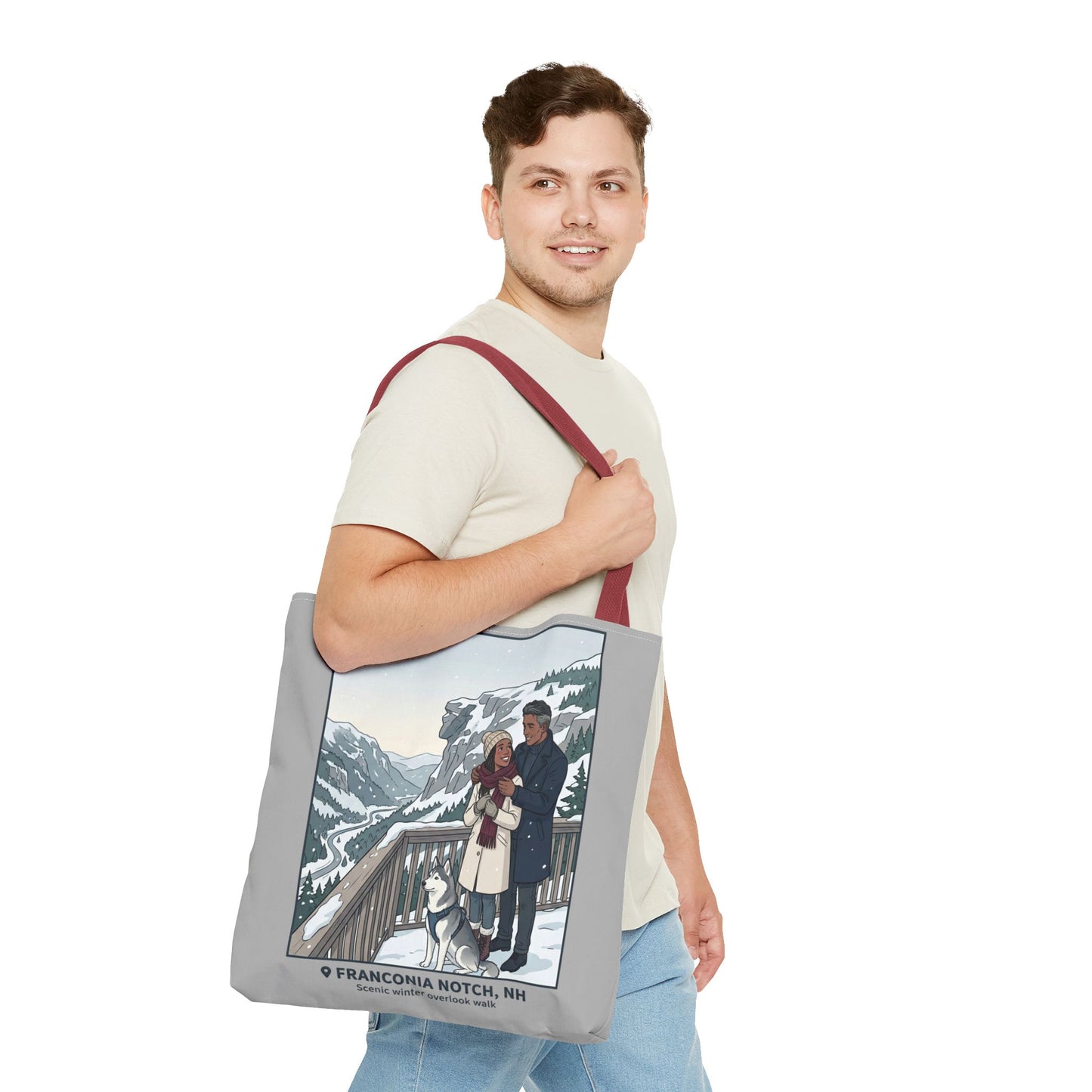 Franconia Notch Winter Couple Tote Bag — Scenic New Hampshire Snowy Overlook Tote