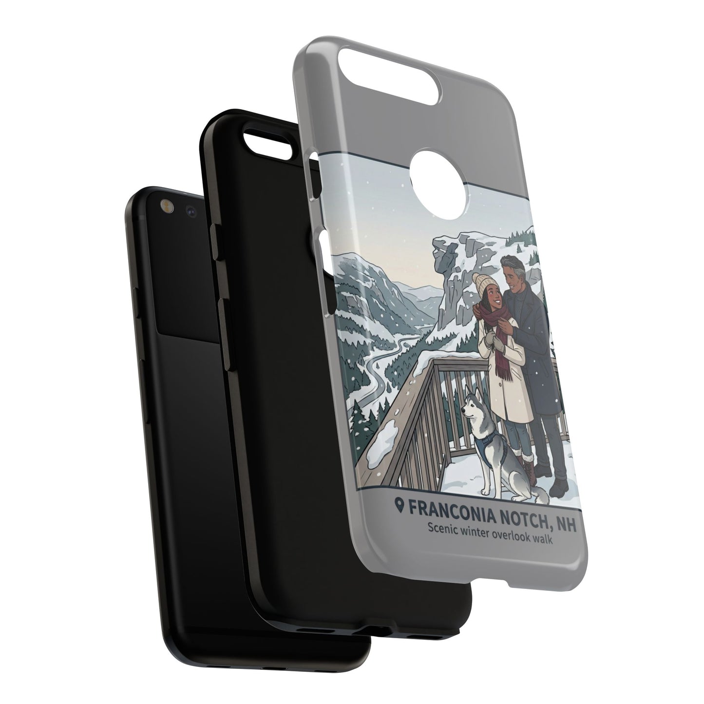 Winter Scenic Phone Case — Franconia Notch NH Couples & Husky Design