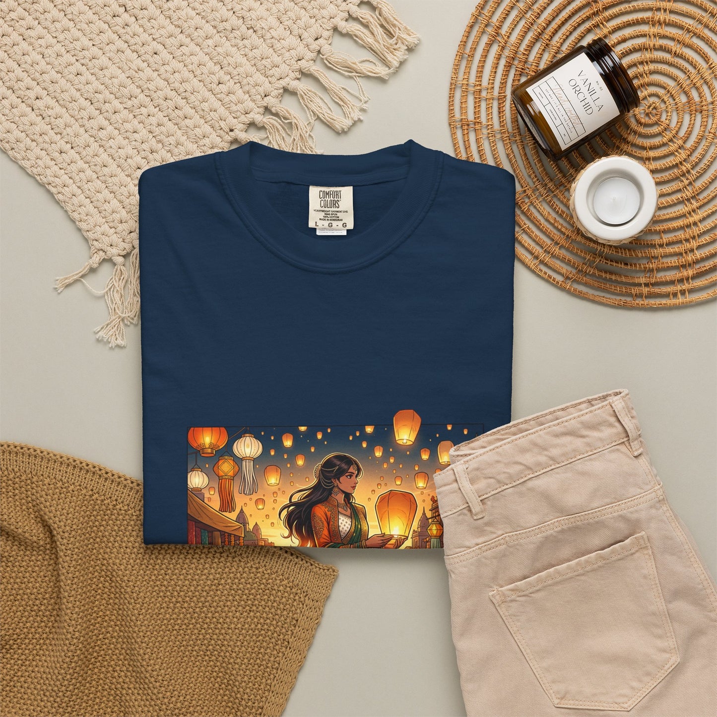 Diwali Lantern Festival T-Shirt — Indian Dancer with Floating Sky Lanterns