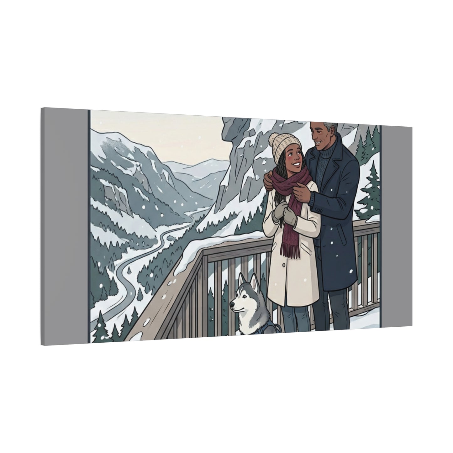 Franconia Notch Winter Couple Canvas Wall Art — Scenic New Hampshire Snowy Overlook Print