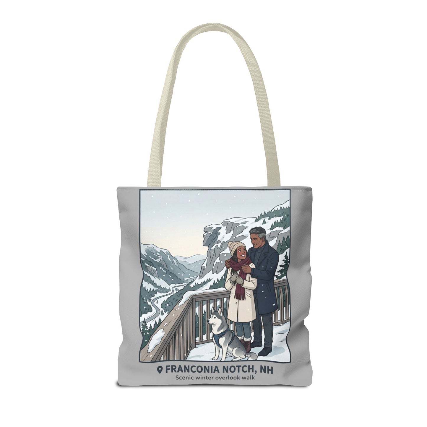 Franconia Notch Winter Couple Tote Bag — Scenic New Hampshire Snowy Overlook Tote