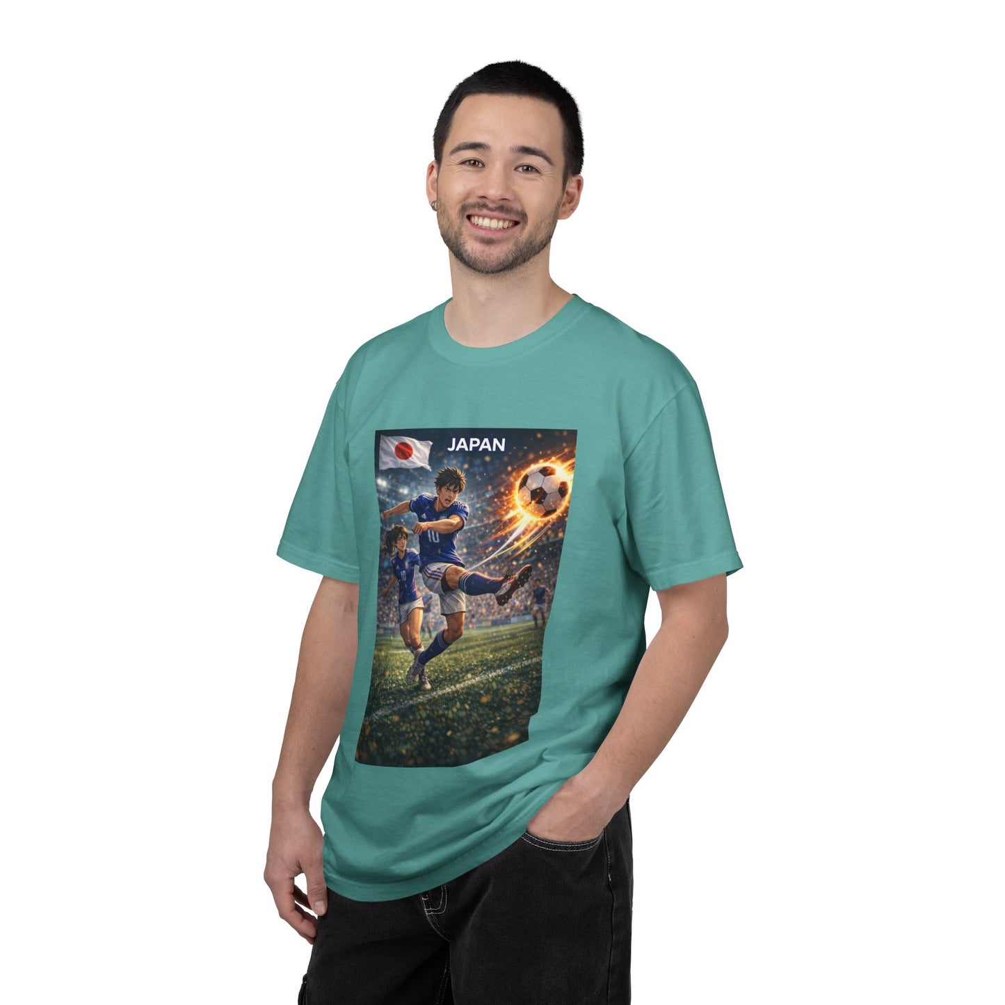 Japan Soccer Team Graphic T‑Shirt — Dynamic Football Players Design