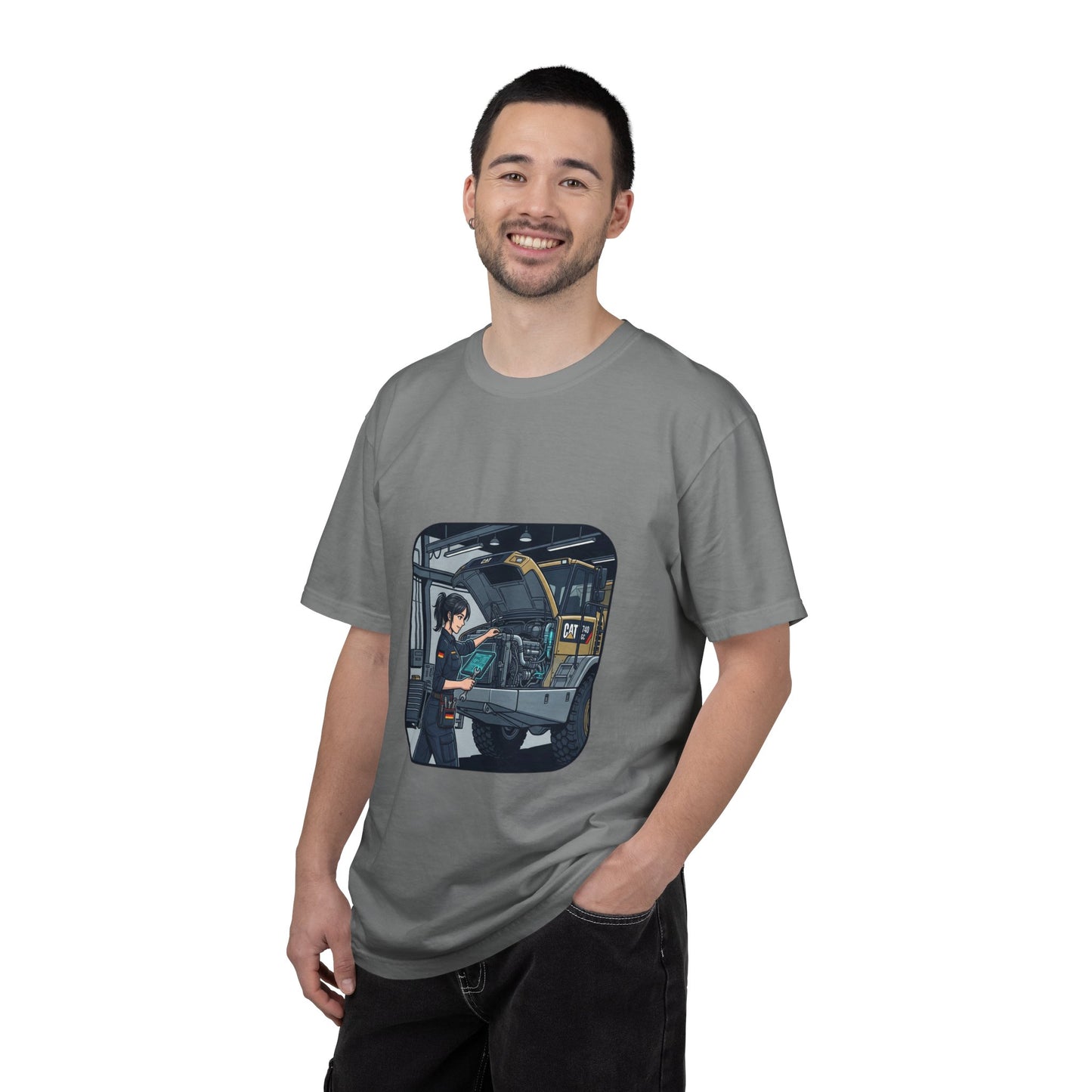 Mechanic Garage Scene T-Shirt — Vintage Truck Repair Illustration