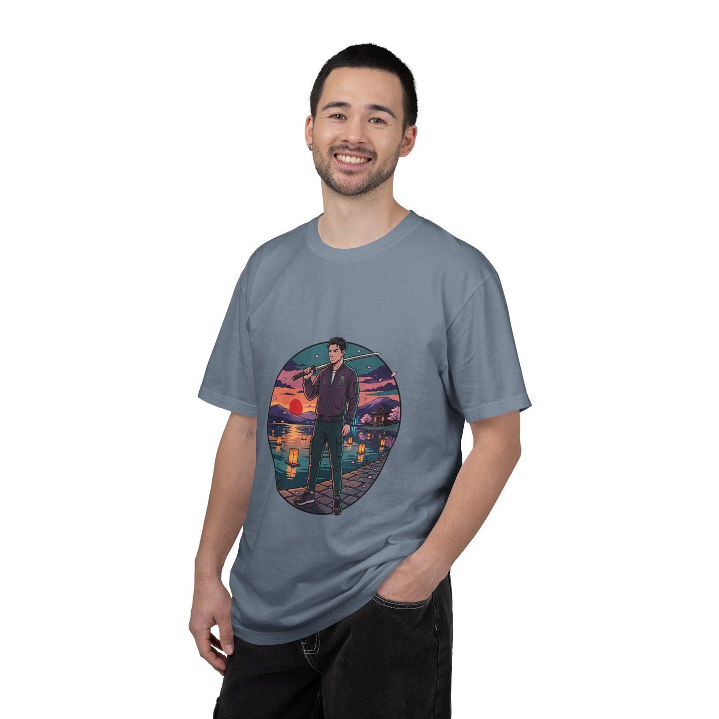 Vintage Night Harbor T-Shirt — Retro Sunset Fisherman Graphic Tee