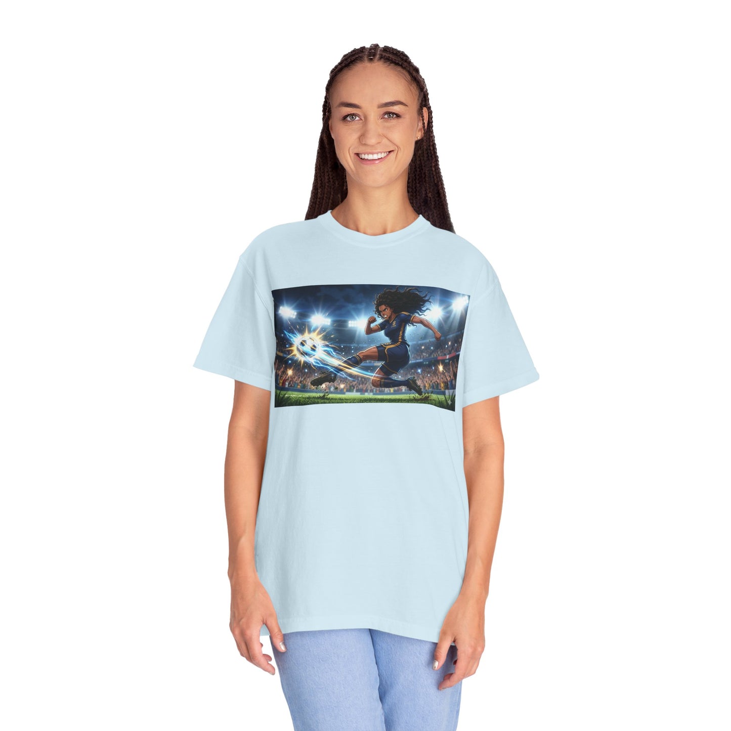 Soccer Kick Graphic T-Shirt — Energetic Stadium Football Design