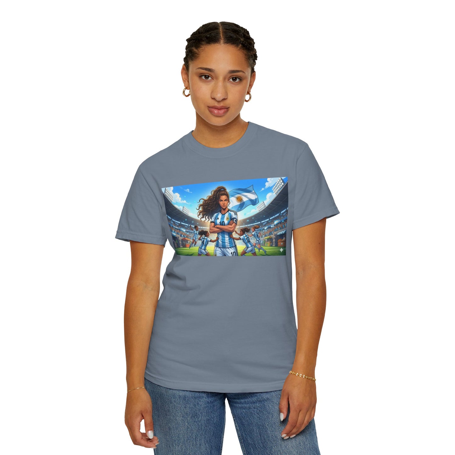 Argentina Soccer Heroine Stadium T-Shirt – Female Soccer Player Graphic Tee