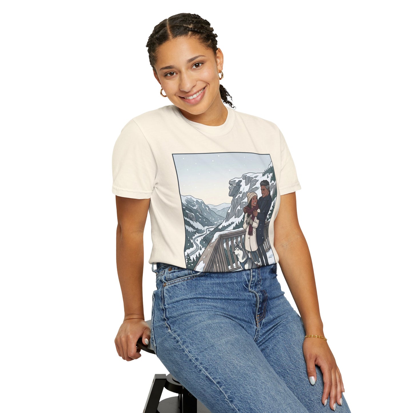 Franconia Notch NH Winter View T-Shirt — Scenic Couple & Husky Travel Tee
