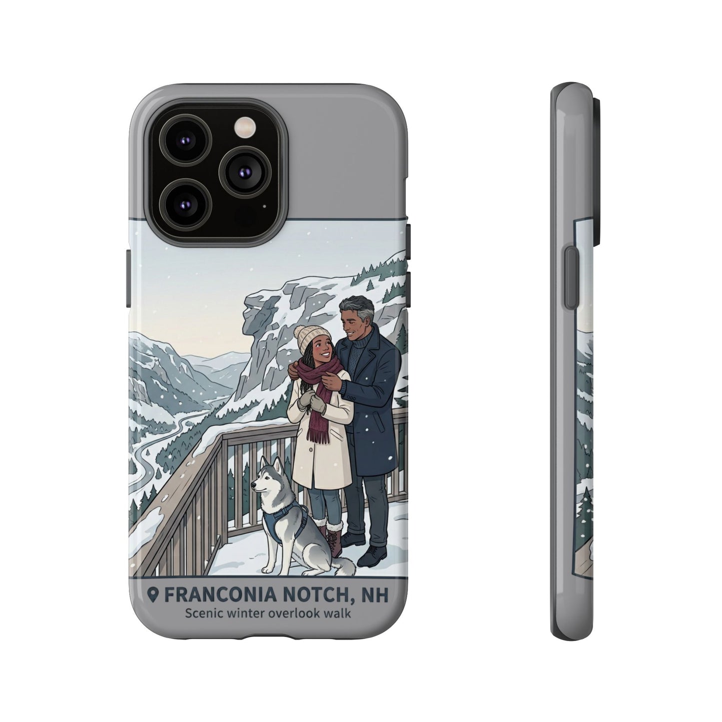 Winter Scenic Phone Case — Franconia Notch NH Couples & Husky Design