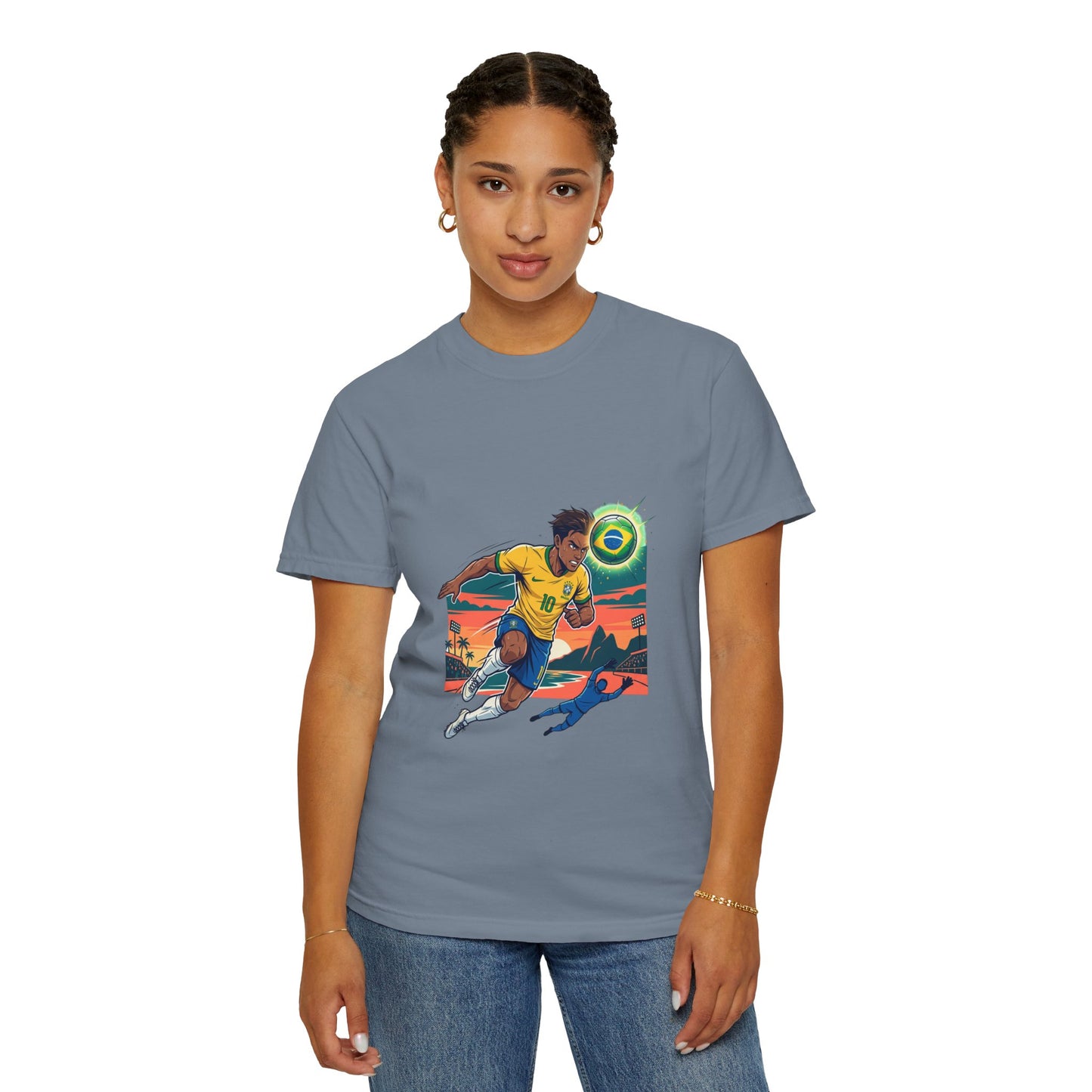 Brazil Soccer Player Graphic T-Shirt — Retro Sunset Football Tee
