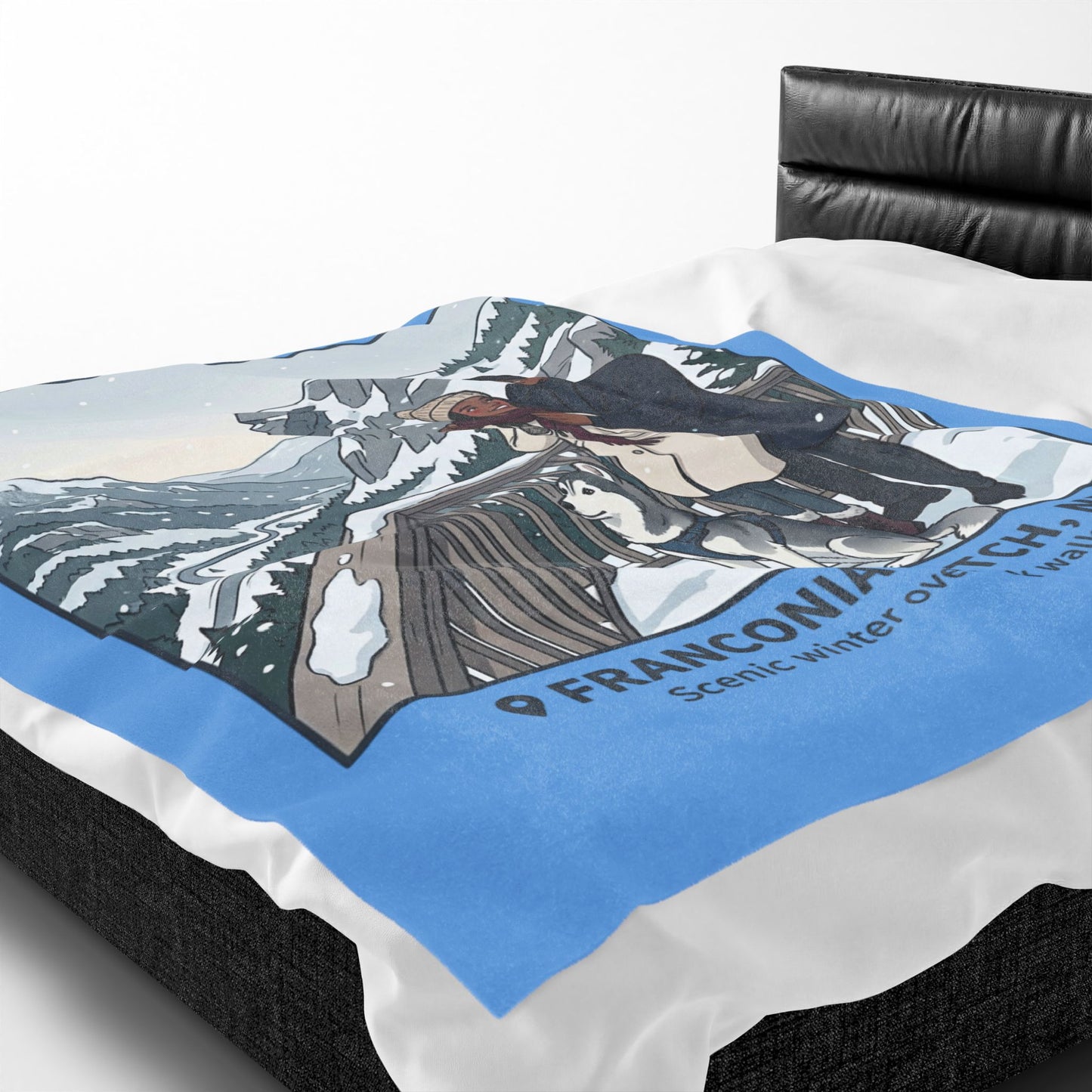 Franconia Notch NH Scenic Winter Plush Blanket — Couples & Husky Snowview Throw
