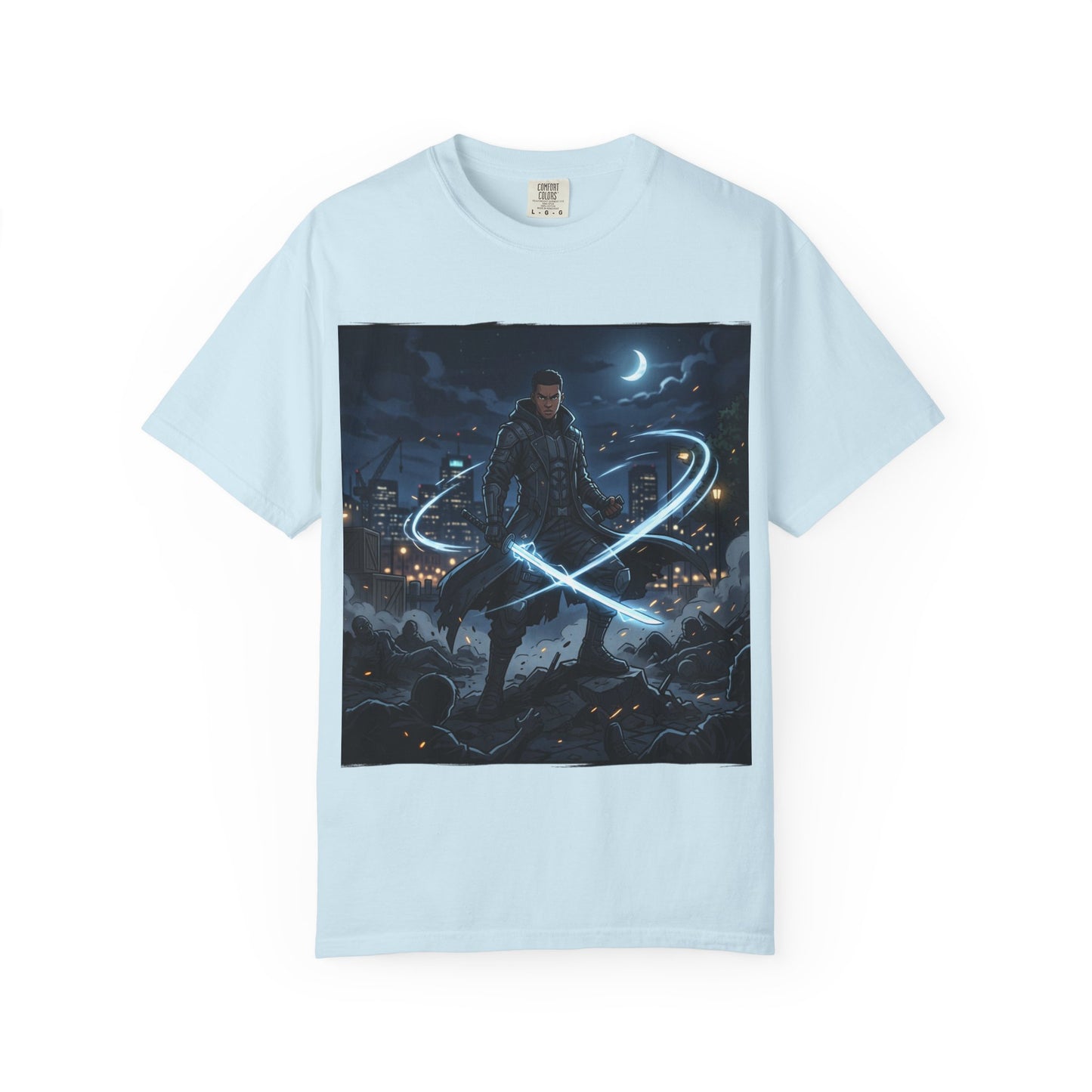 Urban Night Warrior T-Shirt — Neon Samurai Cityscape