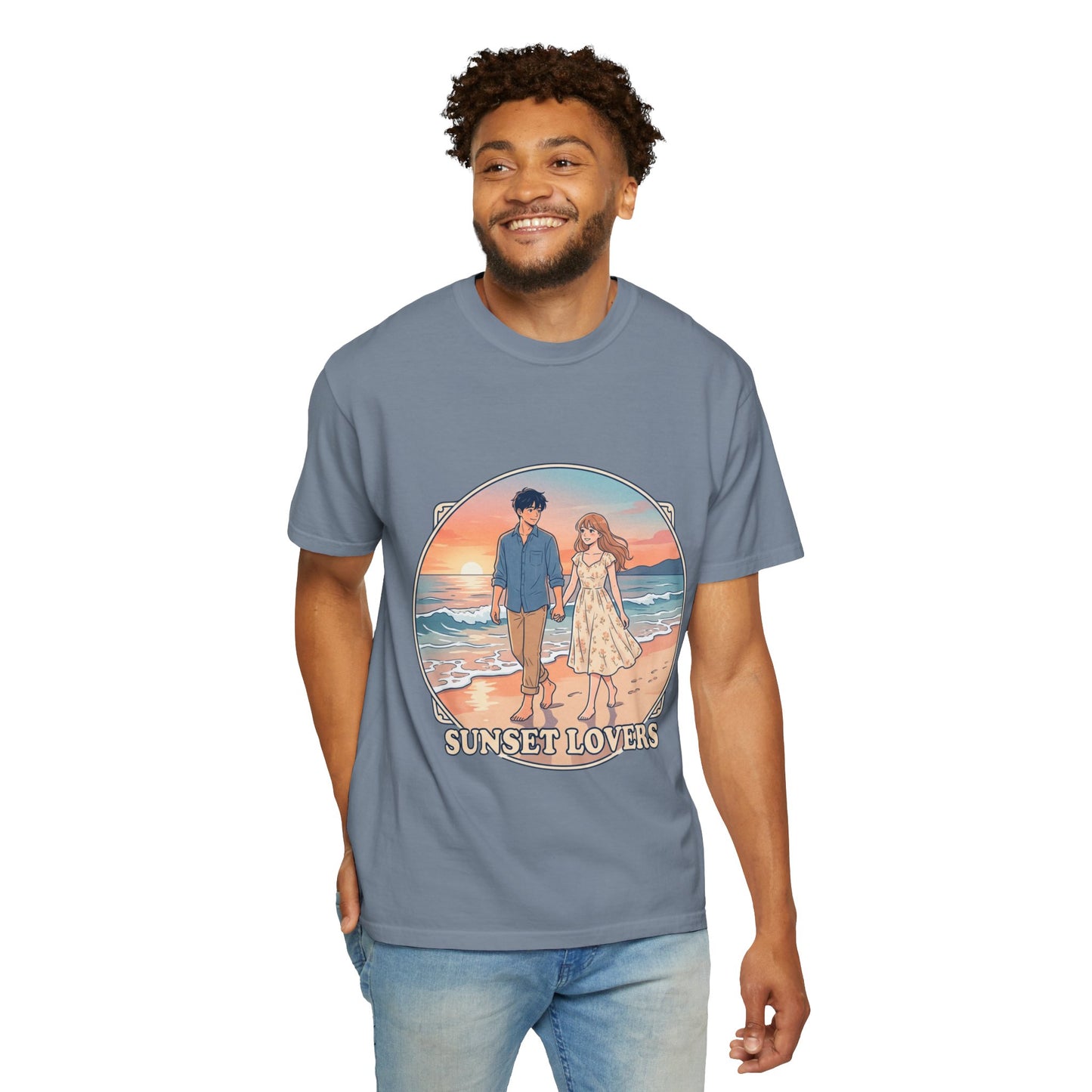 Sunset Lovers Beach T-Shirt — Romantic Couple Graphic Tee
